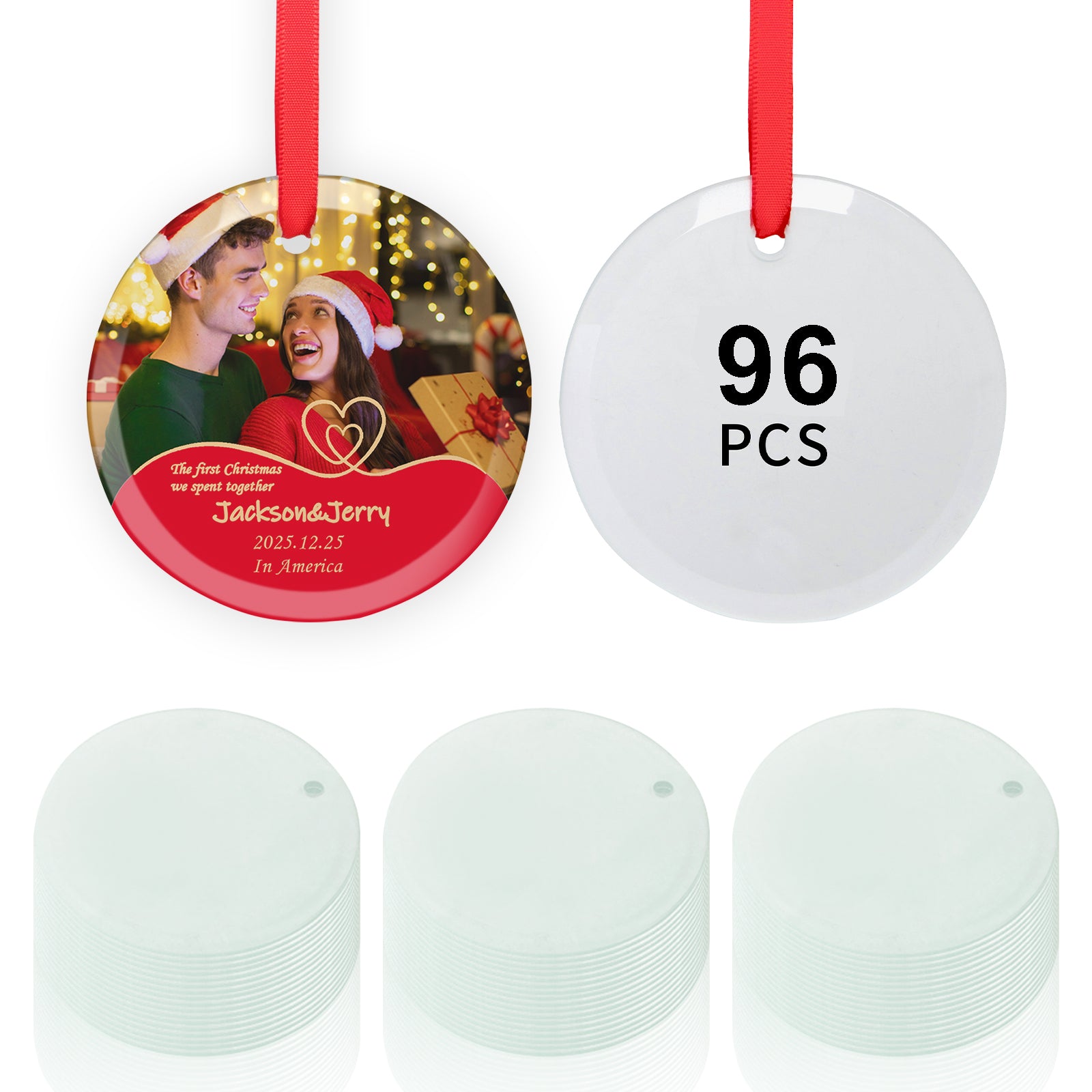 Wholesale 196PCS Sublimation Christmas Ornaments Set – 100PCS Ceramic Round + 96PCS Glass Round Blanks for Christmas Gift Home Decor
