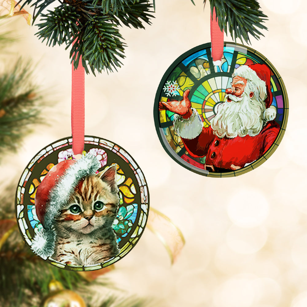 Wholesale Sublimation Glass Ornament Blanks Round 3 Inch with Red Ribbon Bulk for Easter Christmas Home Decor 48 PCS & 120 PCS & 240 PCS