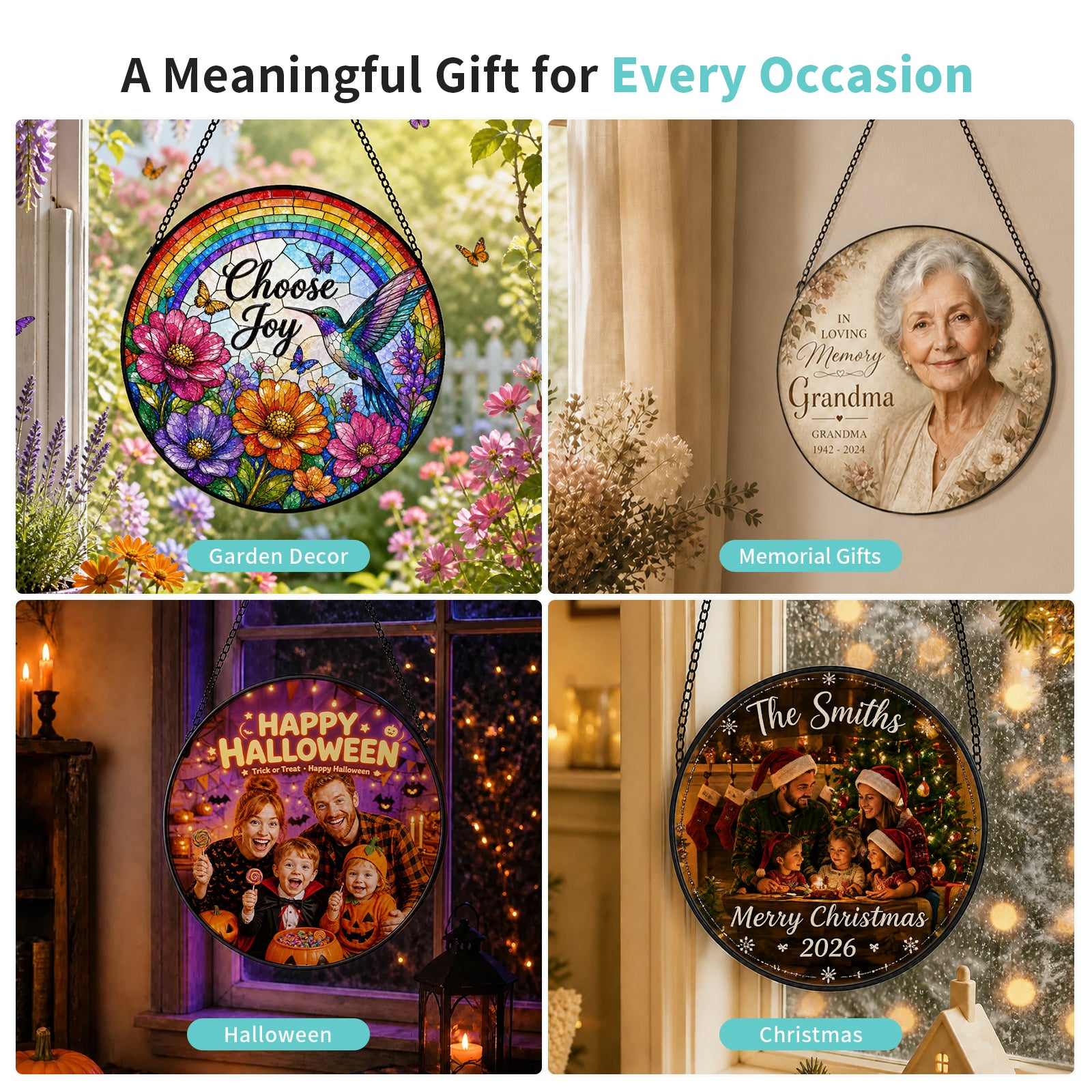 Sublimation Glass Window Hanging Ornaments 4 Pack Round or Square Pre-Order