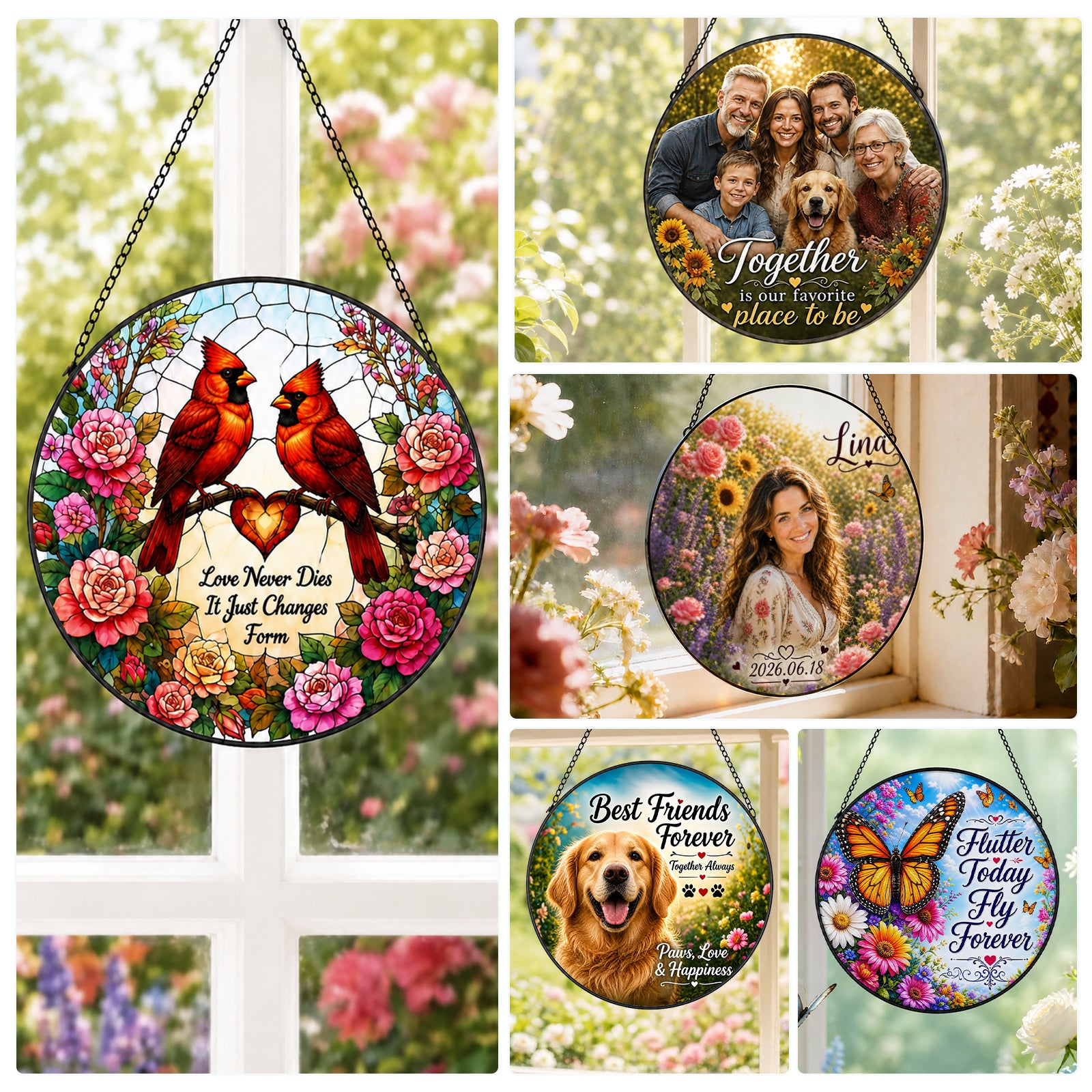 Sublimation Glass Window Hanging Ornaments 4 Pack Round or Square Pre-Order