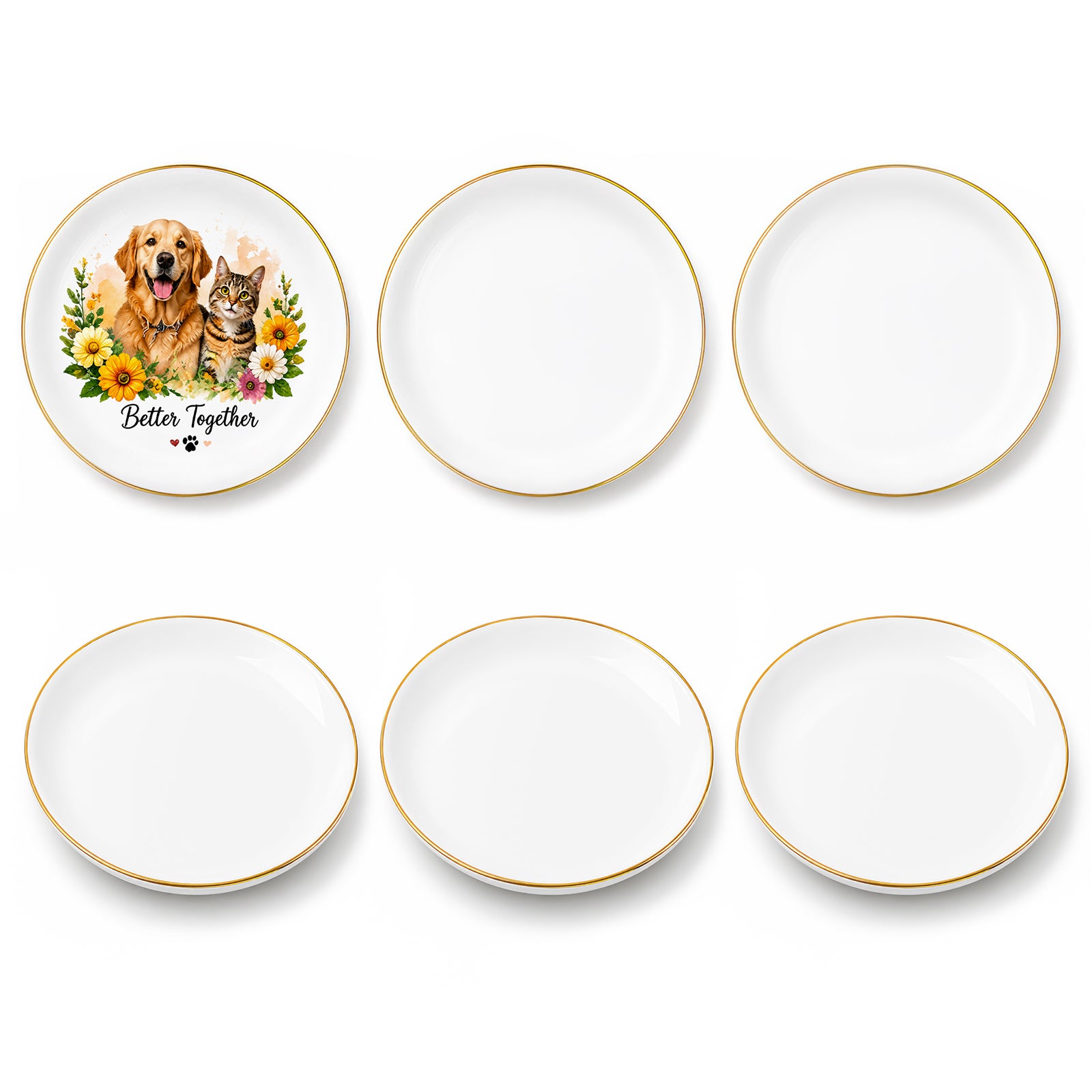 Sublimation Blanks Jewelry Tray Ceramic White with Gold Rim 4.5" Round or Mixed 6 Pack