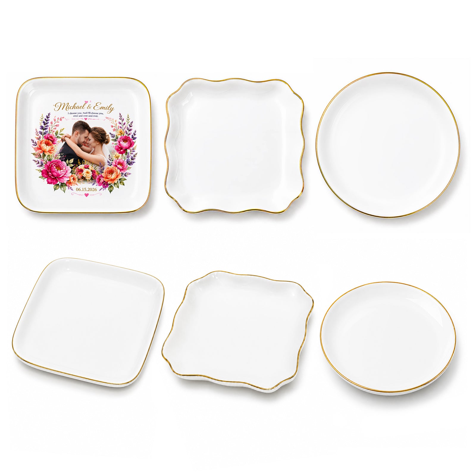 Sublimation Blanks Jewelry Tray Ceramic White with Gold Rim 4.5" Mixed 6 Pack Pre-Order