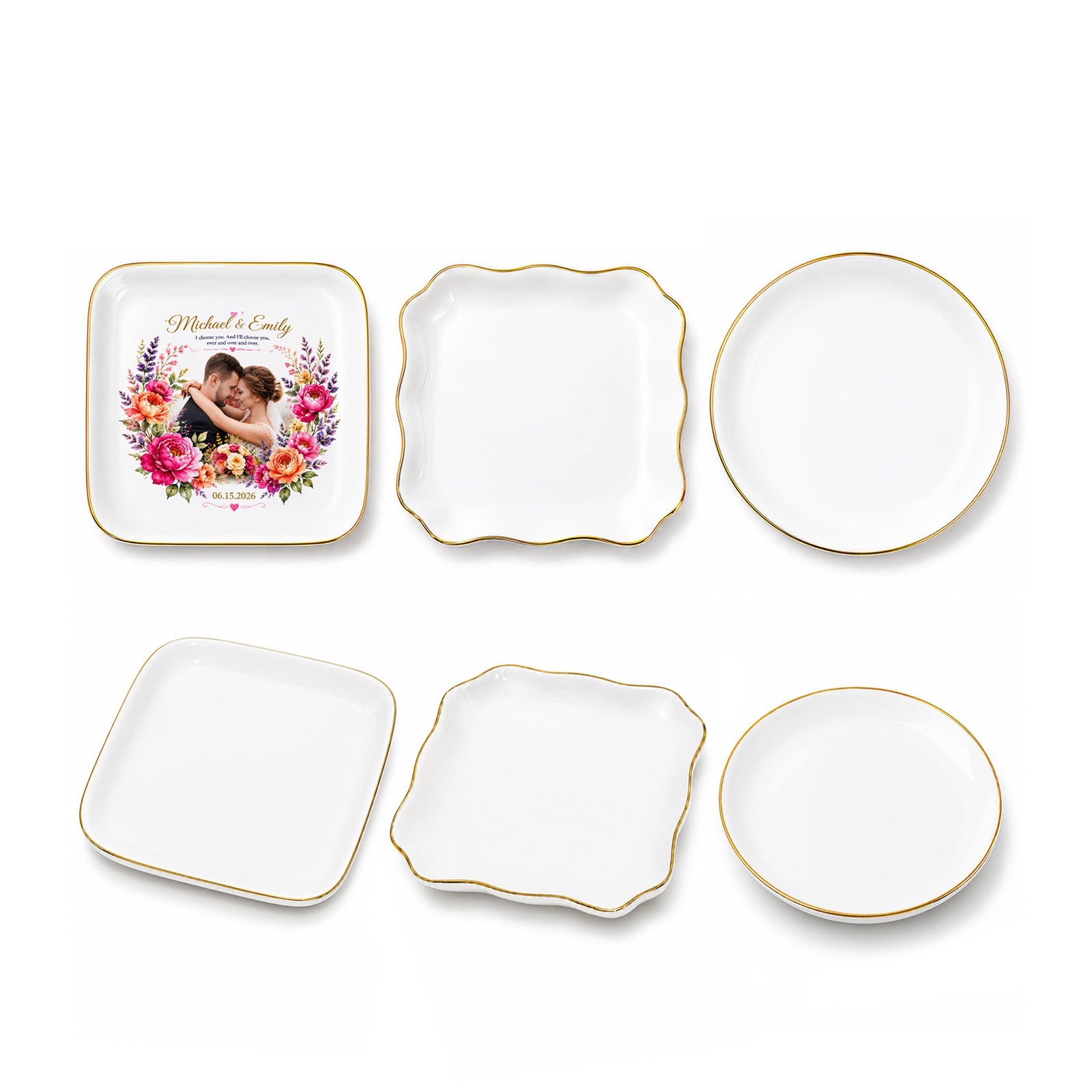 Sublimation Blanks Jewelry Tray Ceramic White with Gold Rim 4.5" Mixed 6 Pack Pre-Order