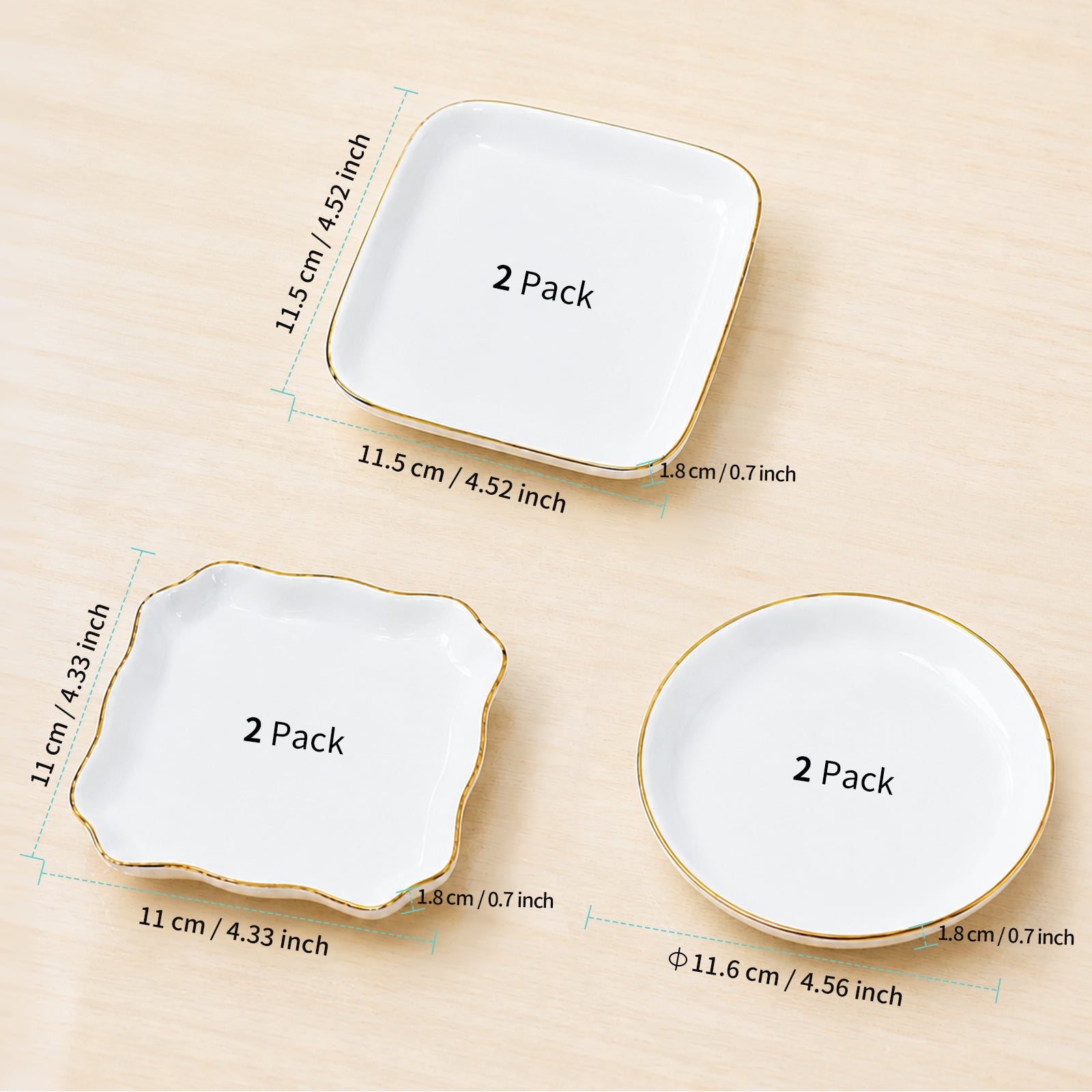 Sublimation Blanks Jewelry Tray Ceramic White with Gold Rim 4.5" Mixed 6 Pack Pre-Order