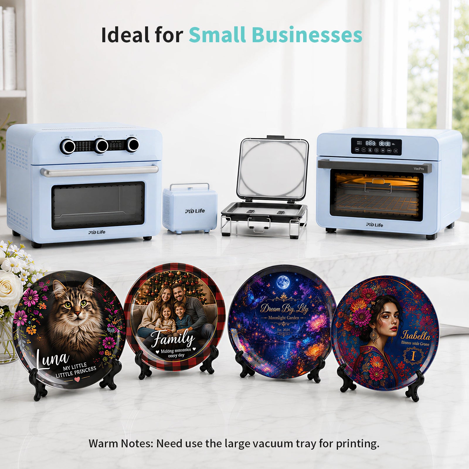 Wholesale 8" 3D Sublimation Blanks Plates with Display Stand White Full Wrap Printable Ceramic Plates for DIY Photo Designs Home Decor