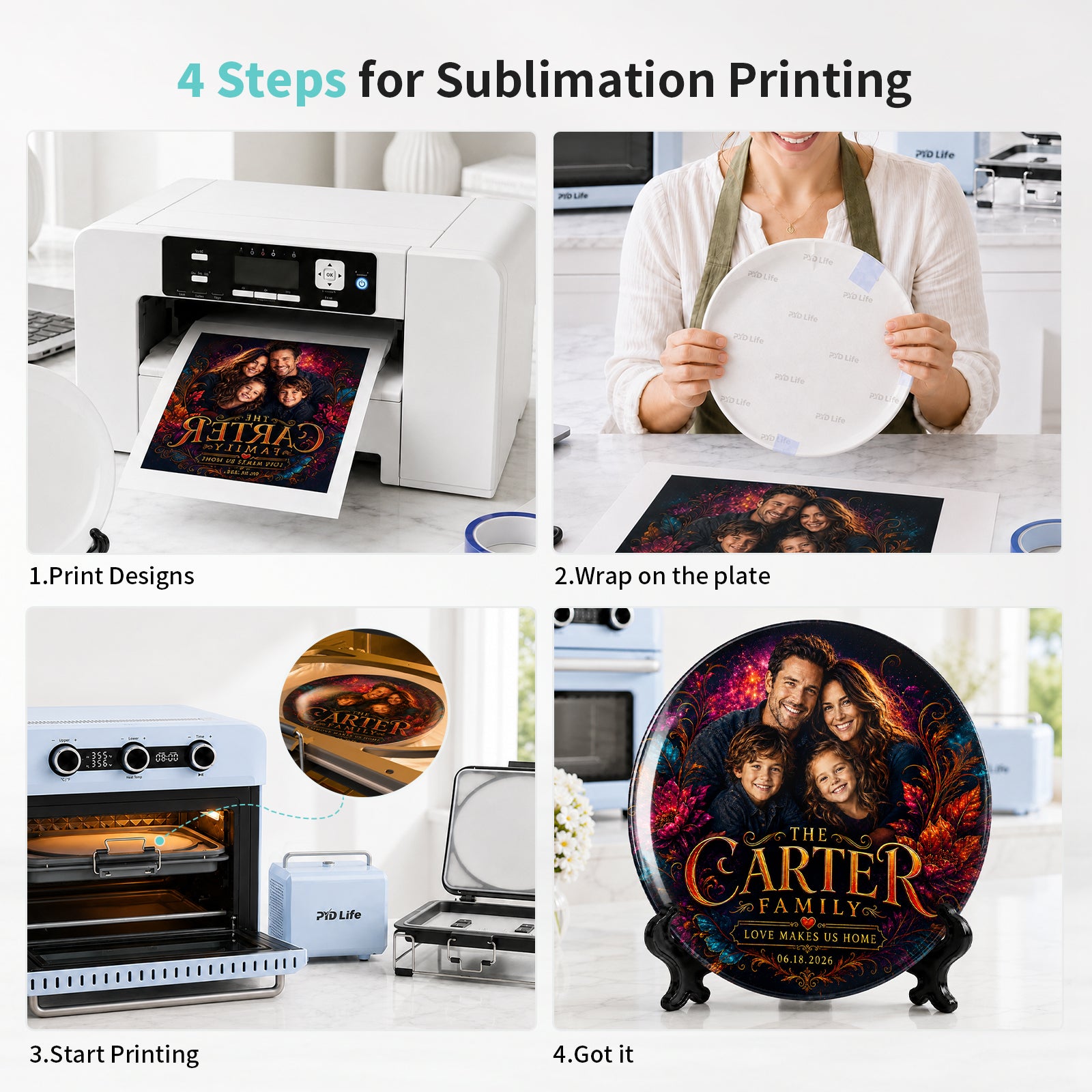 Wholesale 8" 3D Sublimation Blanks Plates with Display Stand White Full Wrap Printable Ceramic Plates for DIY Photo Designs Home Decor