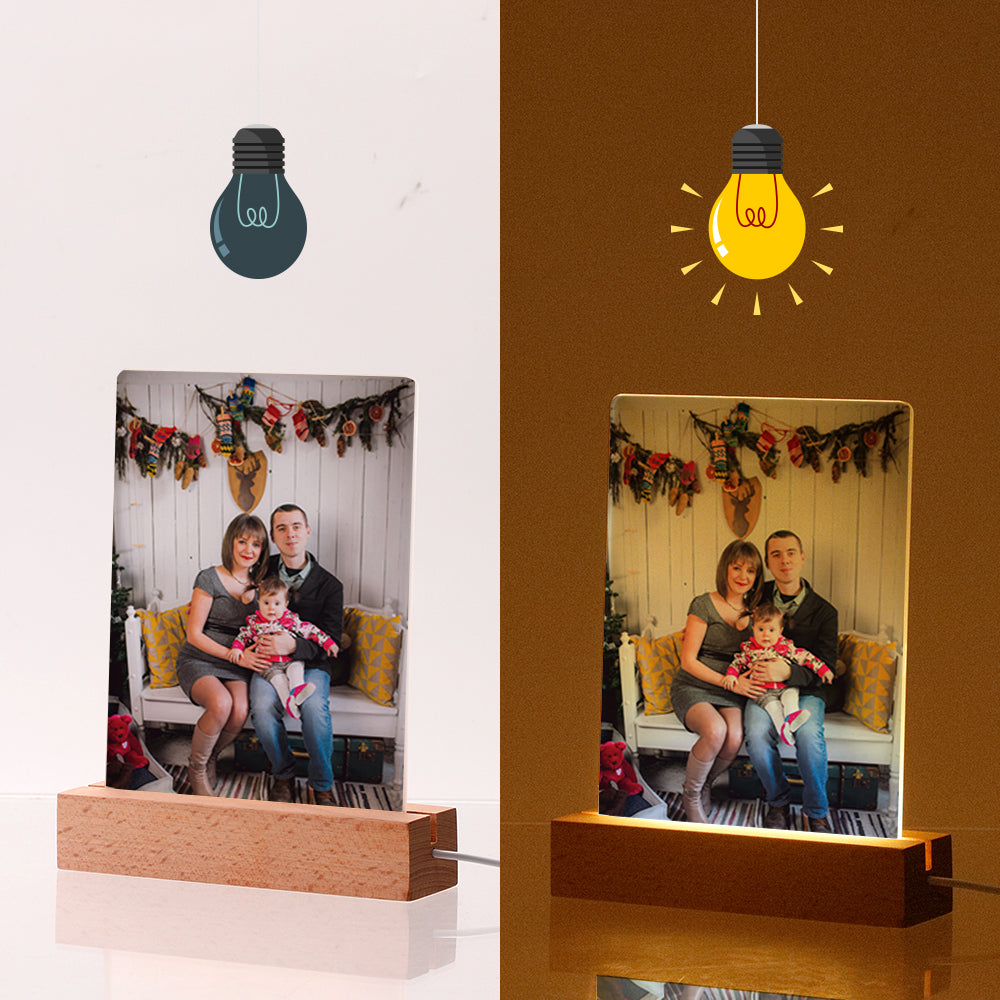 Wholesale 5" x 7" Sublimation LED Acrylic Photo Frames Night Lights Bulk Blanks with Warm Color Light, with Wood Stand Mother's Day Gift