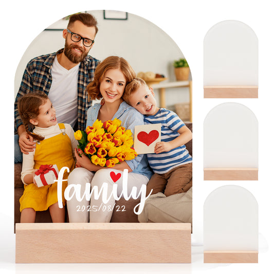 Wholesale 6" x 8" Sublimation LED Acrylic Arch Photo Frames Night Lights Blanks with Warm Color Light,with Wood Stand for Heat Press Machine Printing 8 Pack & 24 Pack & 48 Pack