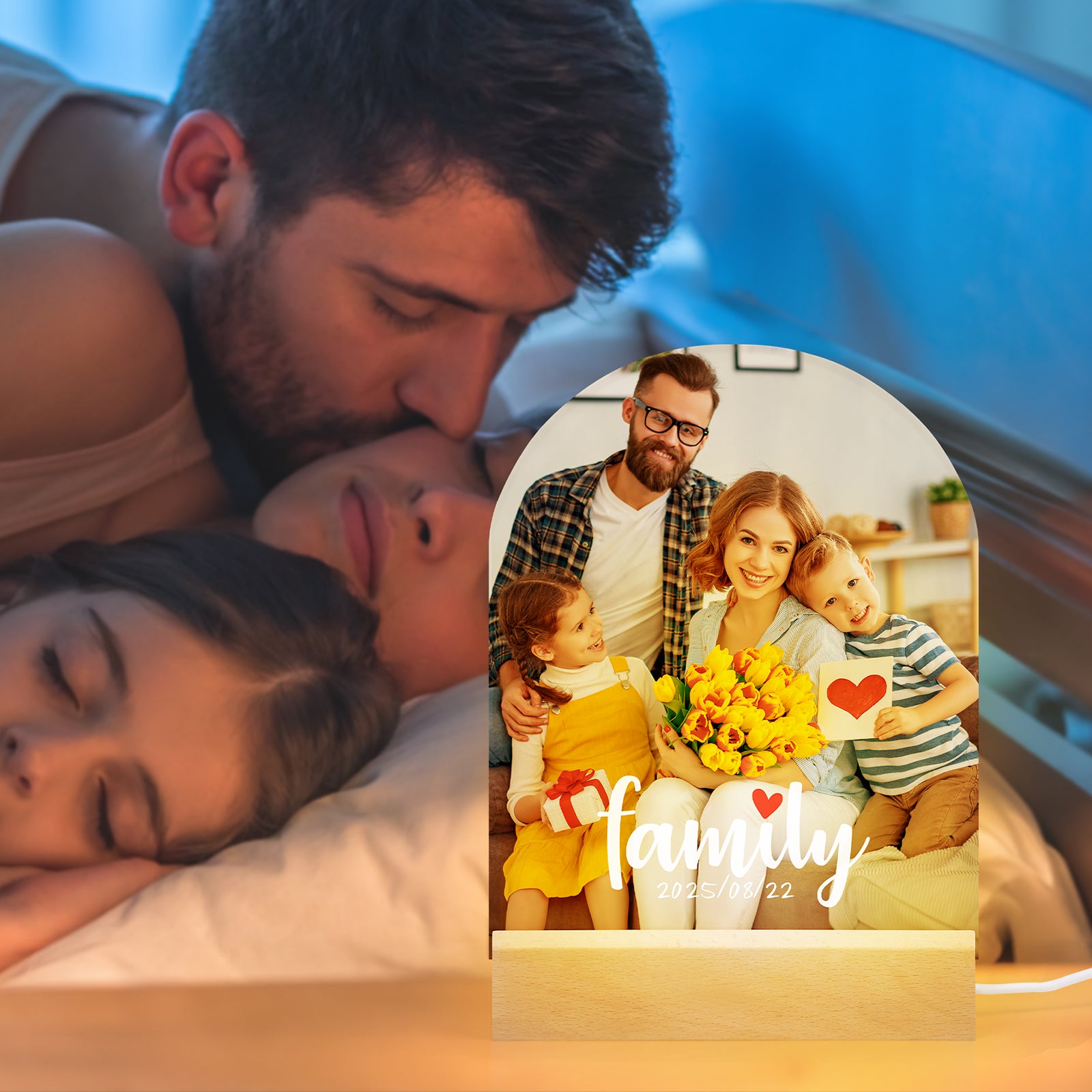 Wholesale 6" x 8" Sublimation LED Acrylic Arch Photo Frames Night Lights Blanks with Warm Color Light,with Wood Stand for Heat Press Machine Printing 8 Pack & 24 Pack & 48 Pack