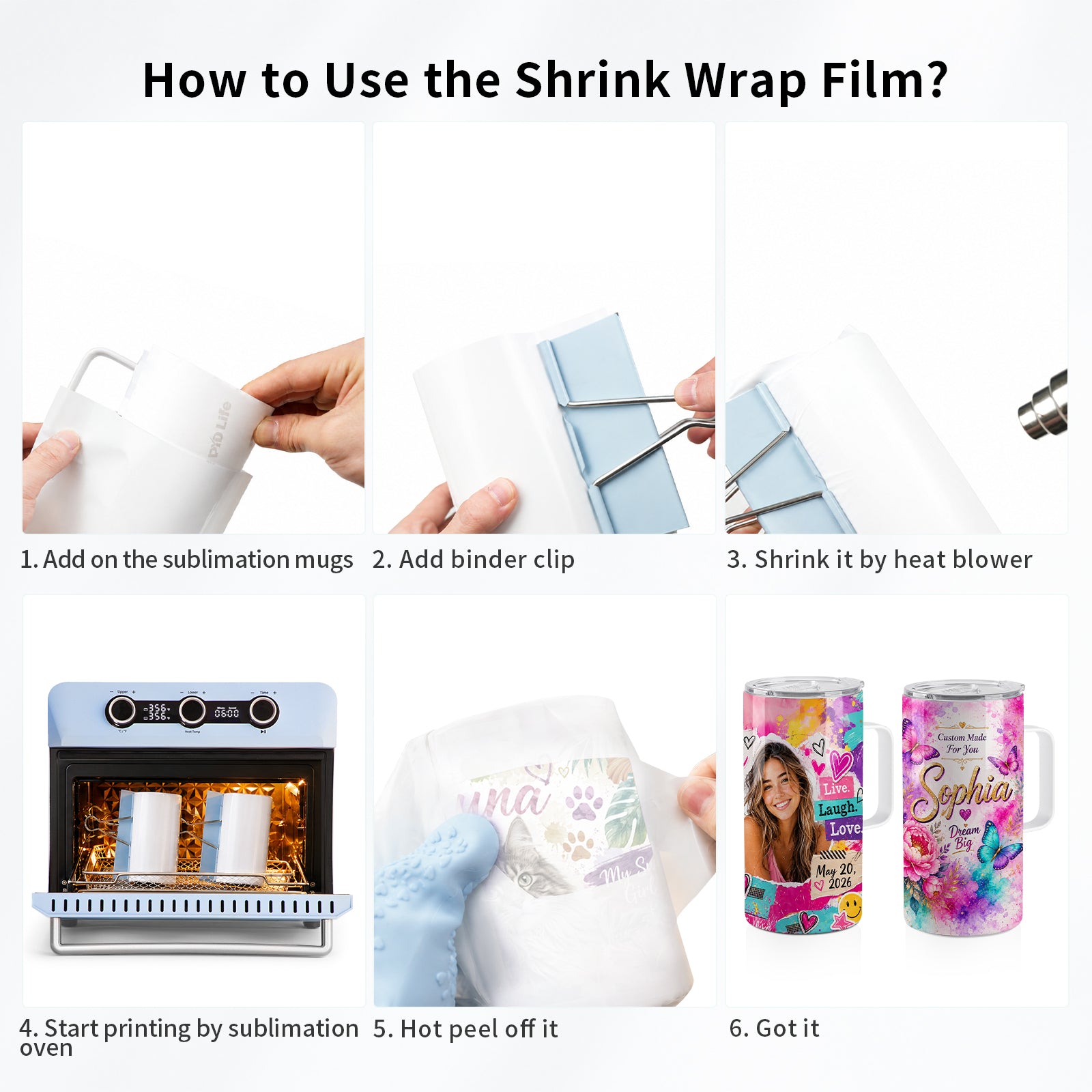 Wholesale Shrink Wrap Film for Sublimation Water Bottle Mug 10" x 7" Designed for 18 OZ Sublimation Tumblers,11 OZ 15 OZ 20 OZ Mugs Full Wrap Printing by Sublimation Oven