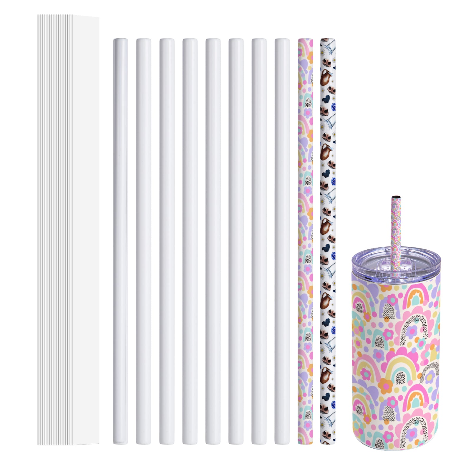 Sublimation Stainless Steel Straws S 0.3" x L 8.5" 10.2" 12.4" for 40 OZ 30 OZ 20 OZ 16 OZ Sublimation Tumblers Mugs Cups