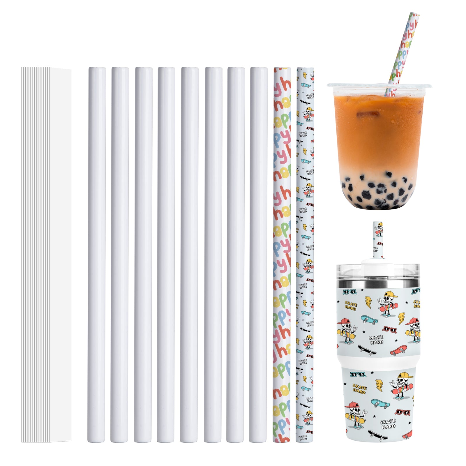 20 PCS 0.4" x L 8.5" 10.2" 12.4" Sublimation Stainless Steel Straws for H2.0 Stanley 40 OZ 30 OZ 20 OZ Tumblers Cups