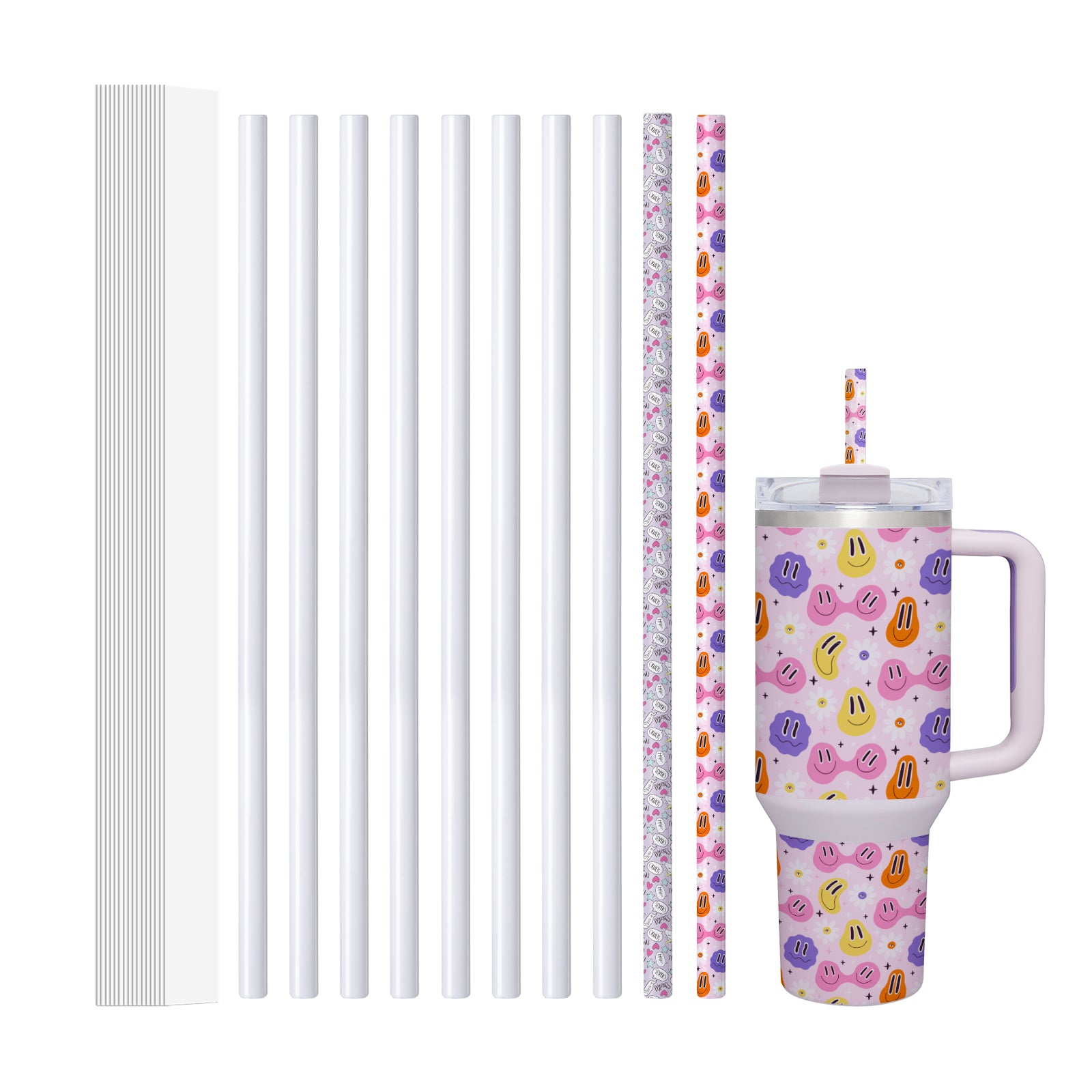 20 PCS 0.4" x L 8.5" 10.2" 12.4" Sublimation Stainless Steel Straws for H2.0 Stanley 40 OZ 30 OZ 20 OZ Tumblers Cups