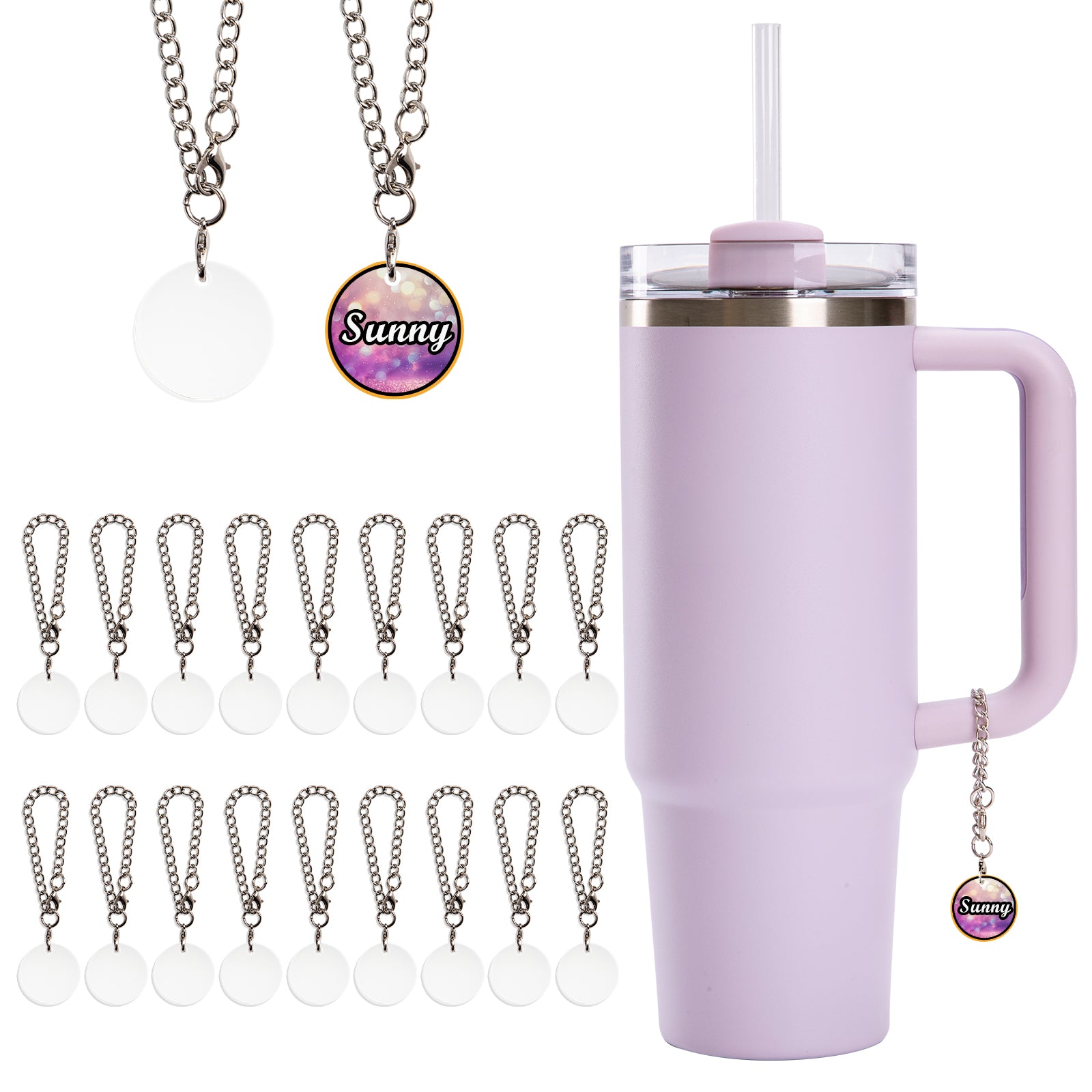 40 Pack Sublimation Charms Accessories for Stanley Yeti Cups White Blanks Acrylic Thickness 0.08"(2mm) (2 Shapes Options)