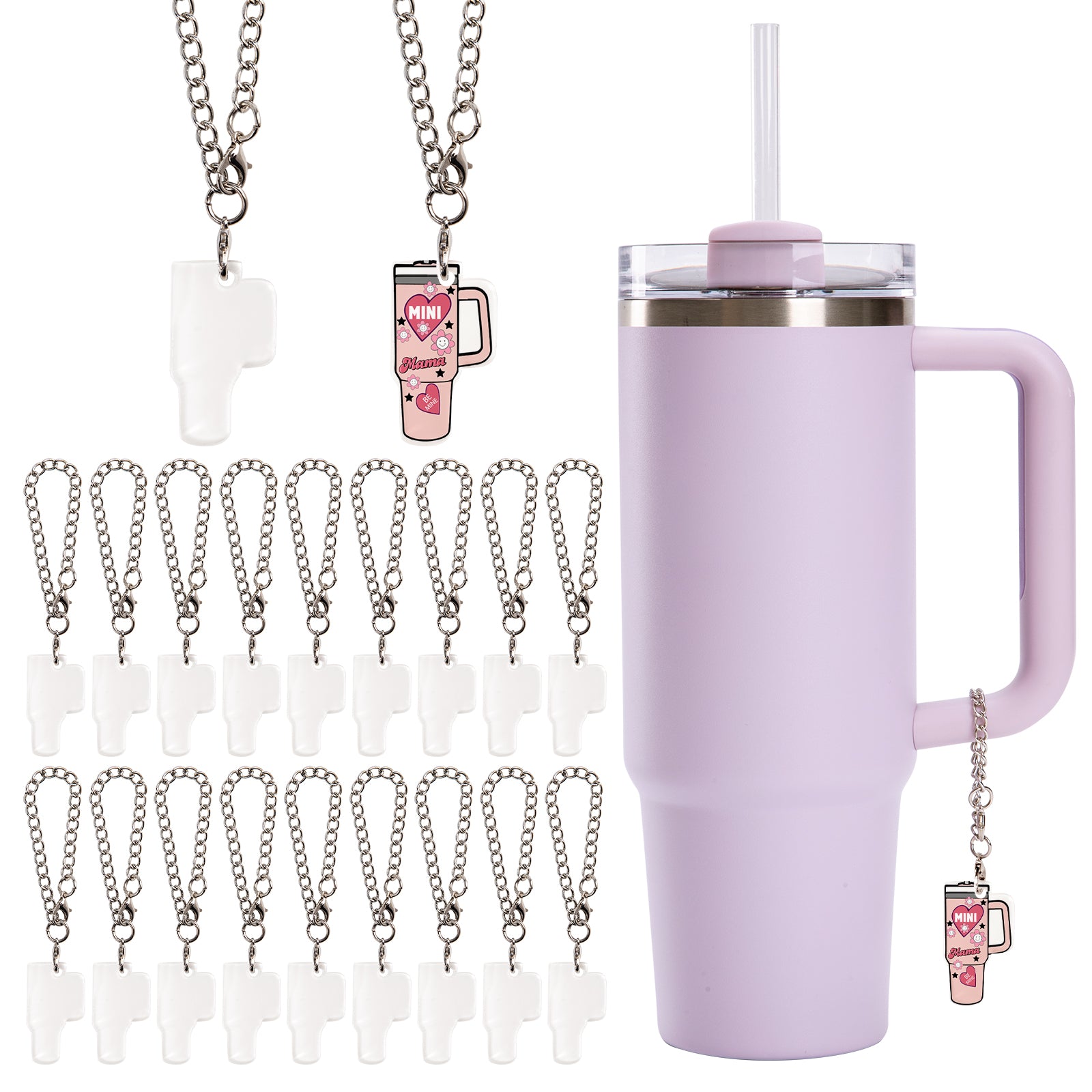 40 Pack Sublimation Charms Accessories for Stanley Yeti Cups White Blanks Acrylic Thickness 0.08"(2mm) (2 Shapes Options)