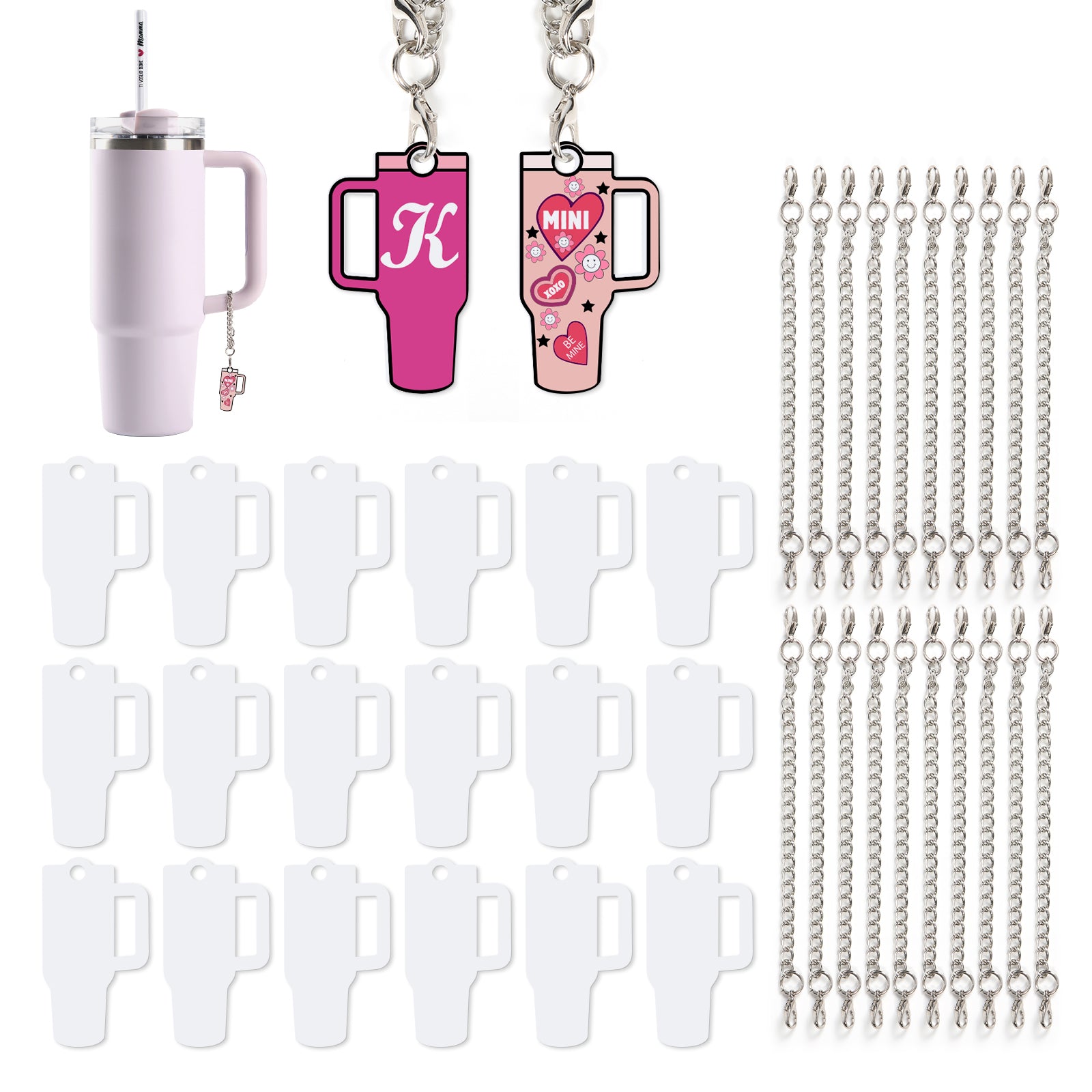 4 Shapes 20 Pack Sublimation Charms Accessories for Stanley Yeti Cups White Blanks Aluminum Doudle-sided Printable 20 Pack
