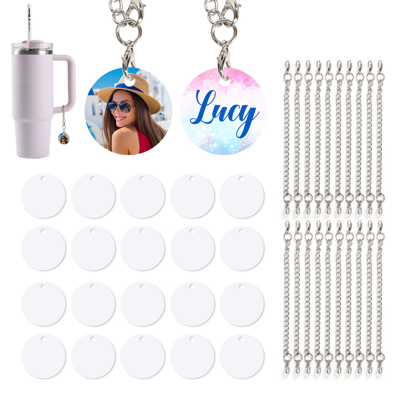 4 Shapes 20 Pack Sublimation Charms Accessories for Stanley Yeti Cups White Blanks Aluminum Doudle-sided Printable 20 Pack