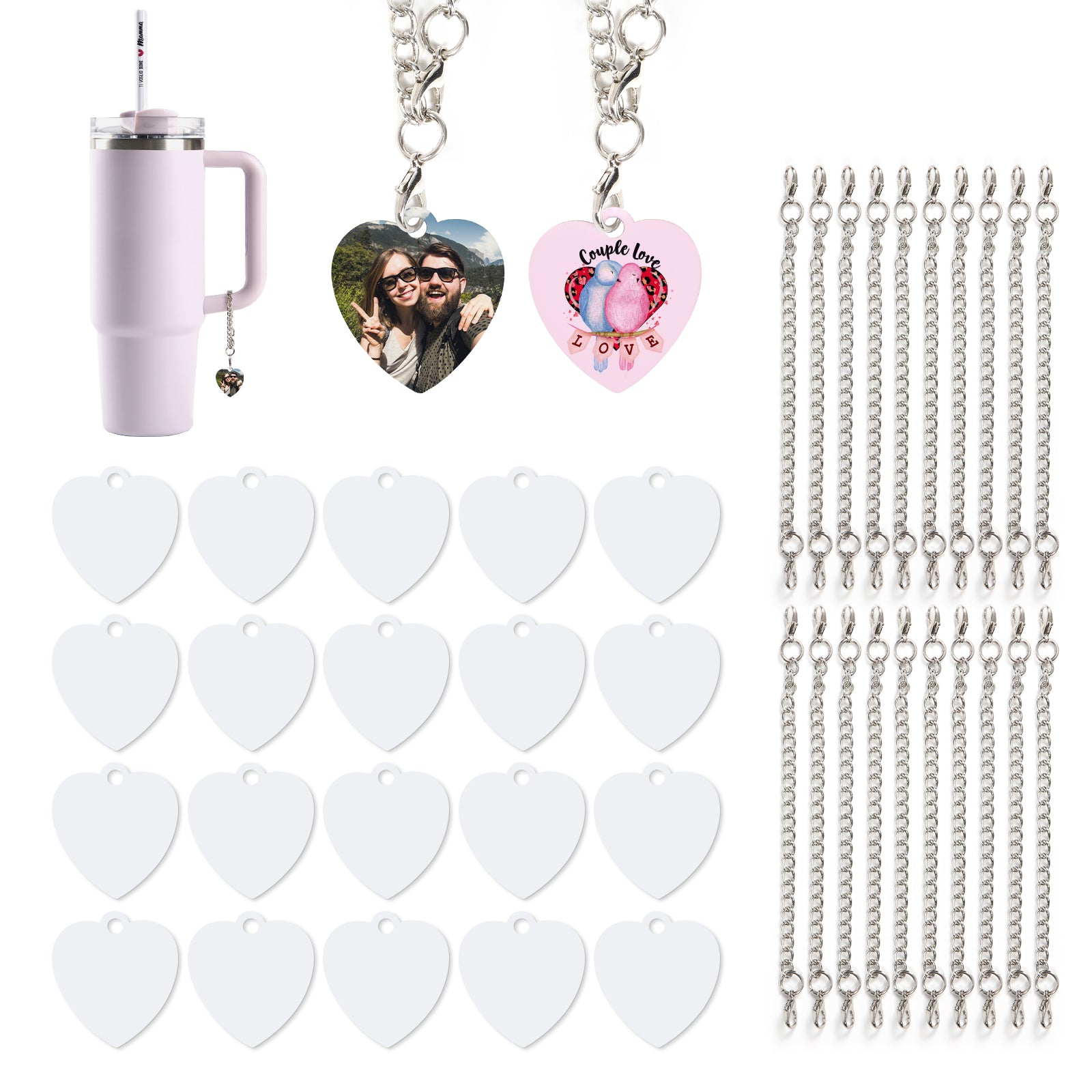 4 Shapes 20 Pack Sublimation Charms Accessories for Stanley Yeti Cups White Blanks Aluminum Doudle-sided Printable 20 Pack