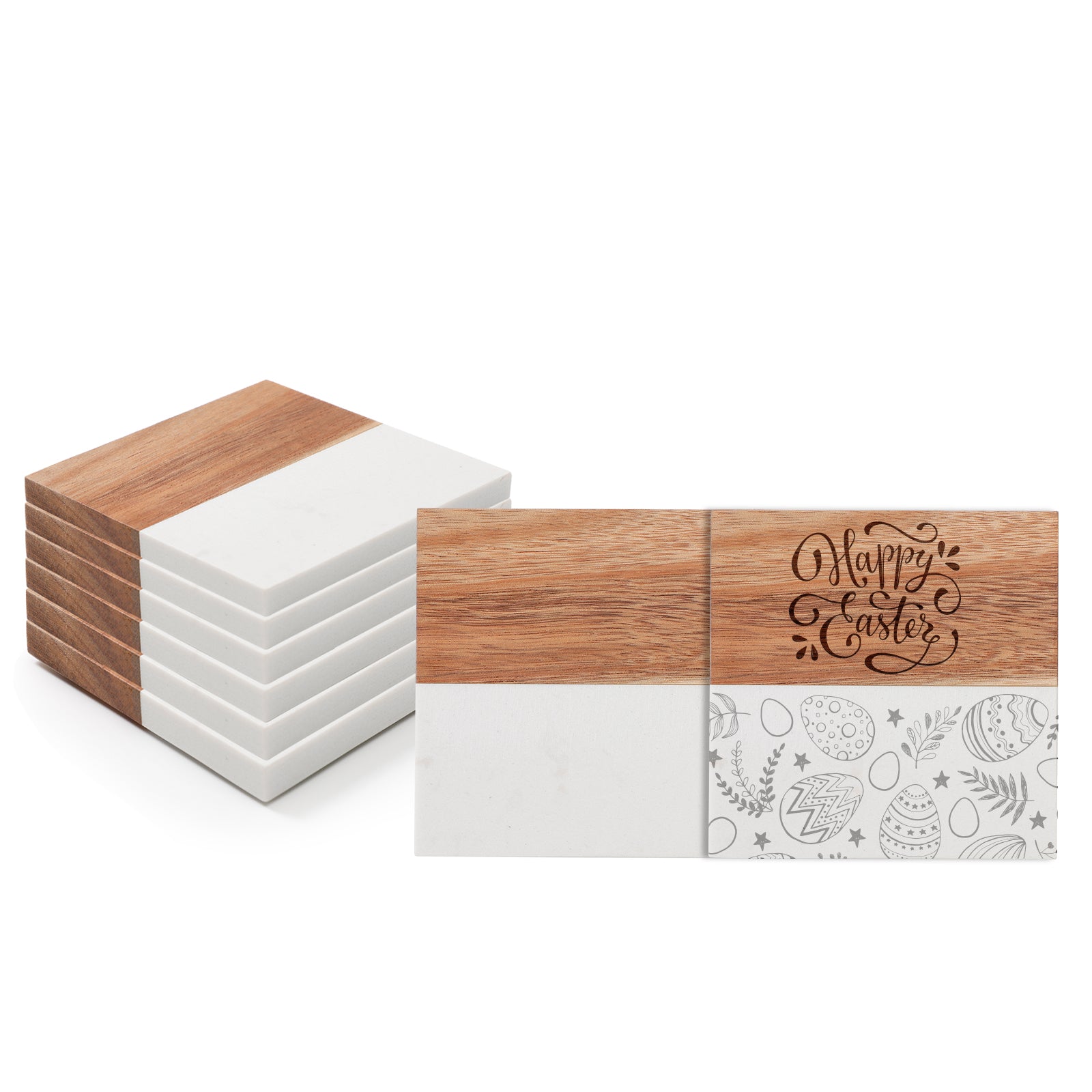  Handmade Blank Marble Coasters - Square Wooden