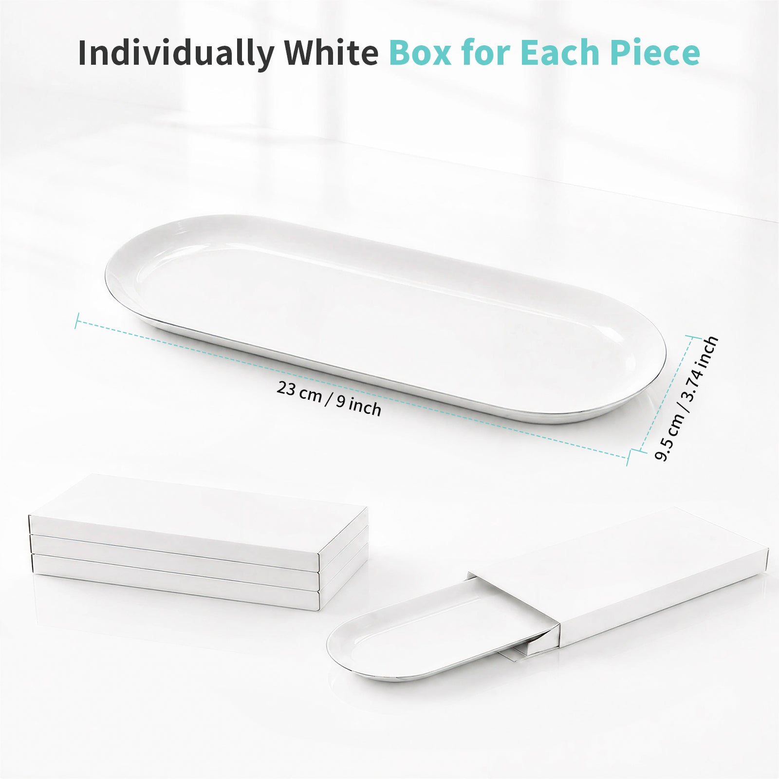 Wholesale Sublimation Blanks Jewelry Tray Stainless Steel 9" x 3.7" White Printable Surface, Silver Back Metal Trinket Dish for DIY Personalized Gifts for Jewerly Display 6 Pack(Pre-Order)