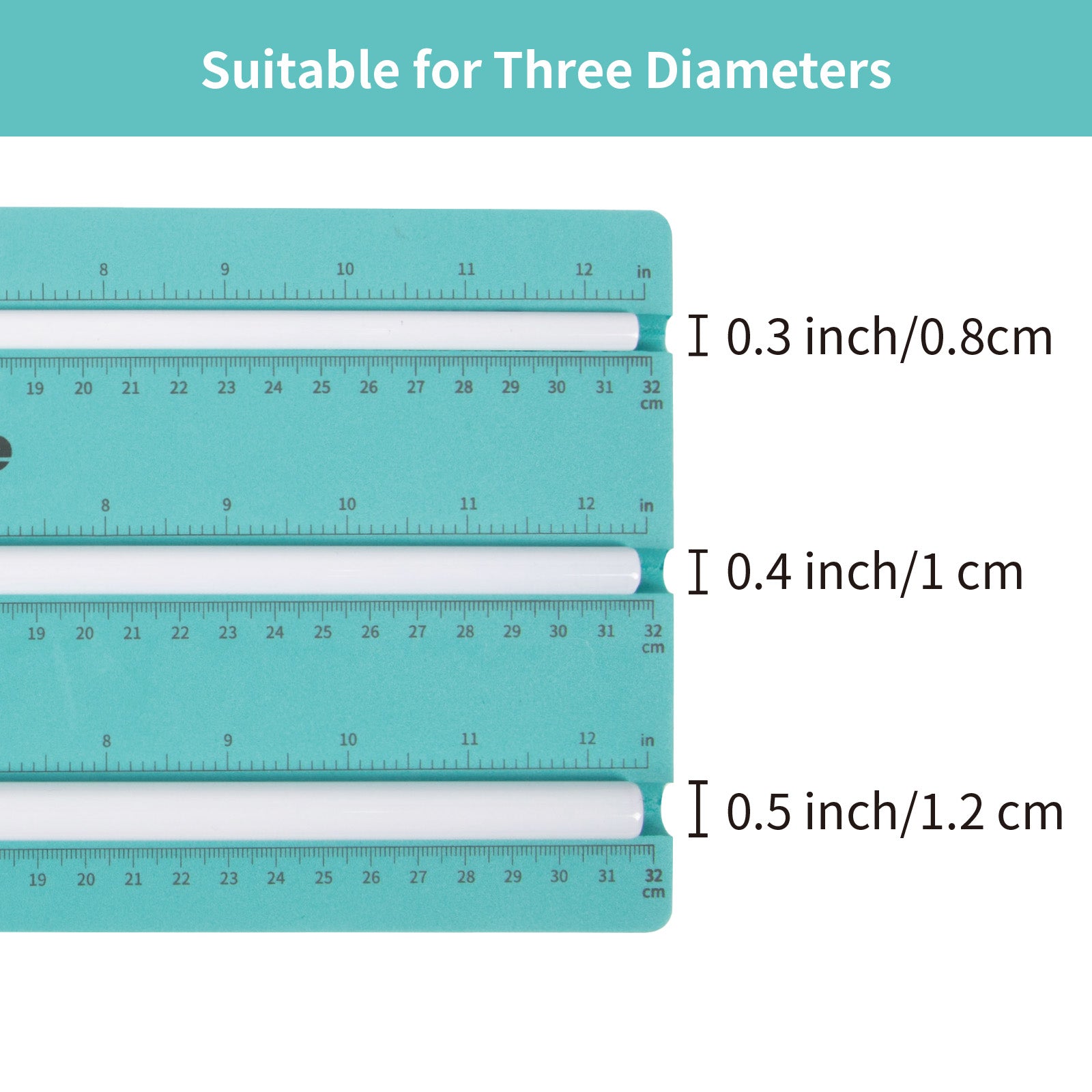 Sublimation Pens Straws Wrapping Measuring Tools Sublimation Accessories Mint Green Foam Holding with Inch/CM Scale for 0.3" 0.4" 0.5" Three Diameters