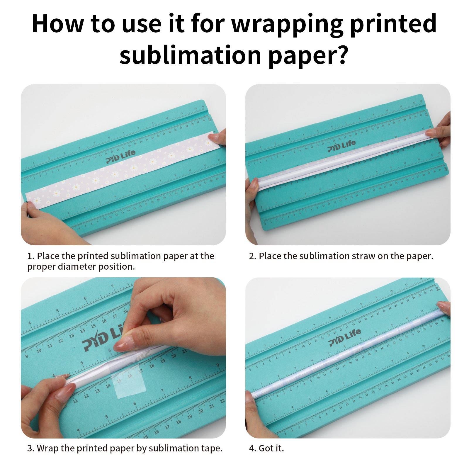 Sublimation Pens Straws Wrapping Measuring Tools Sublimation Accessories Mint Green Foam Holding with Inch/CM Scale for 0.3" 0.4" 0.5" Three Diameters