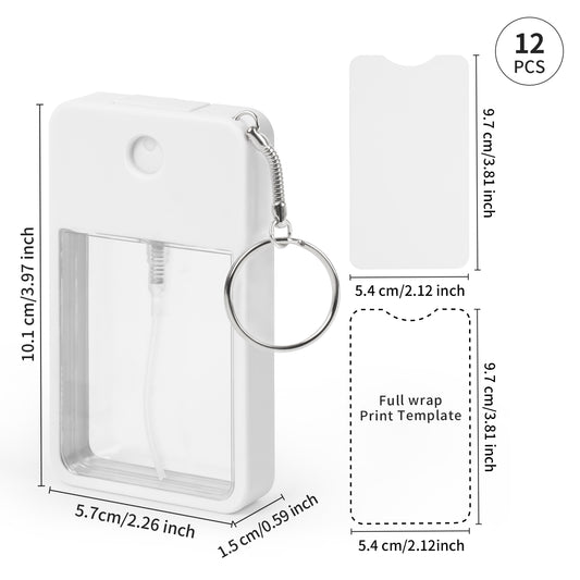Wholesale Sublimation Blanks Card Perfume Spray Bottle 1FL. OZ 30 ml White with Key Ring, Portable Refillable Travel Sprayer with Double-Sided Sublimation Aluminum Sheets for DIY 12 24 96Pack