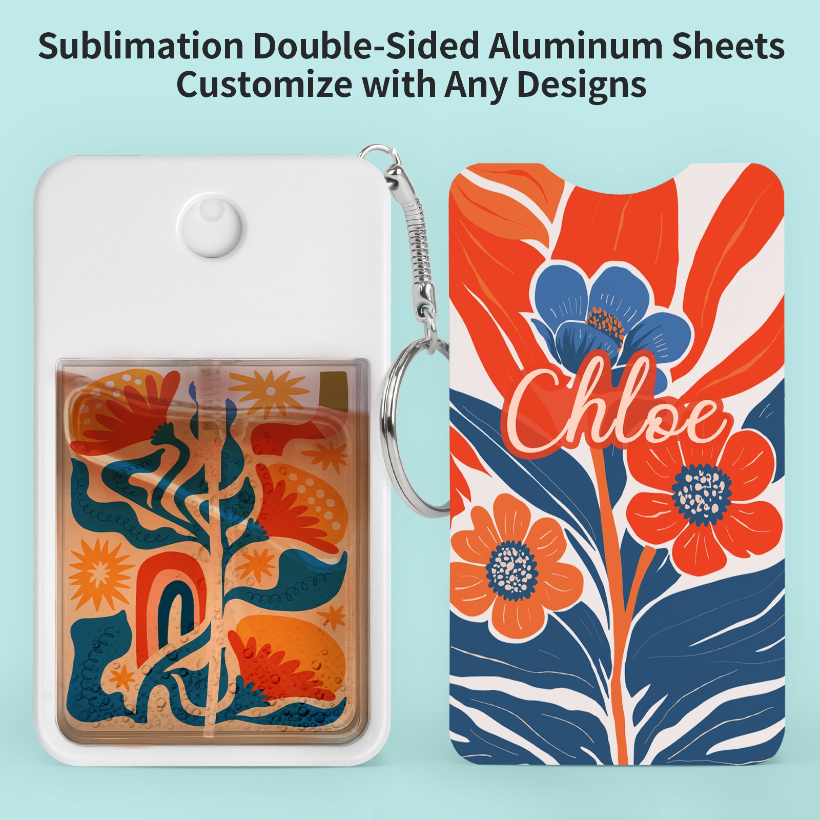 Wholesale Sublimation Blanks Card Perfume Spray Bottle 1FL. OZ 30 ml White with Key Ring, Portable Refillable Travel Sprayer with Double-Sided Sublimation Aluminum Sheets for DIY 12 Pack