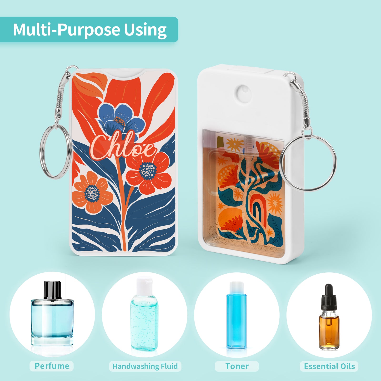 Wholesale Sublimation Blanks Card Perfume Spray Bottle 1FL. OZ 30 ml White with Key Ring, Portable Refillable Travel Sprayer with Double-Sided Sublimation Aluminum Sheets for DIY 12 Pack