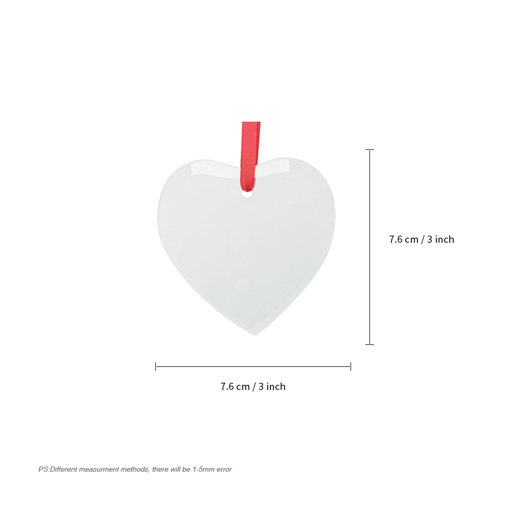 Wholesale Sublimation Glass Ornament Blanks with Red Ribbon 3 Inch Heart for Easter Christmas Hanging Home Decor 48 PCS