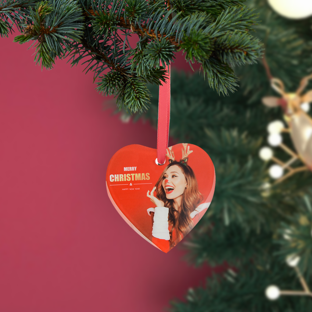 Wholesale Sublimation Glass Ornament Blanks with Red Ribbon 3 Inch Heart for Easter Christmas Hanging Home Decor 48 PCS