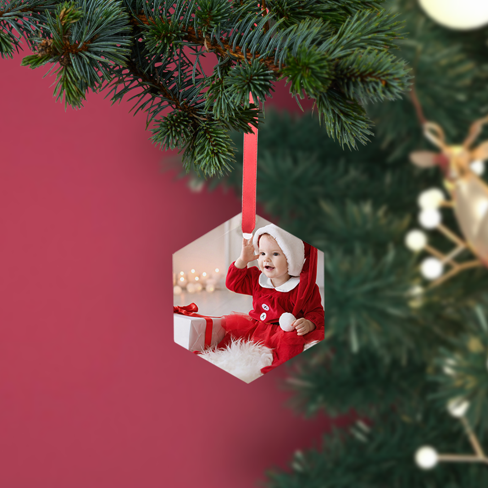 Sublimation Glass Ornament Blanks with Red Ribbon 3 Inch Hexagon for Easter Christmas Hanging Home Decor 48 PCS