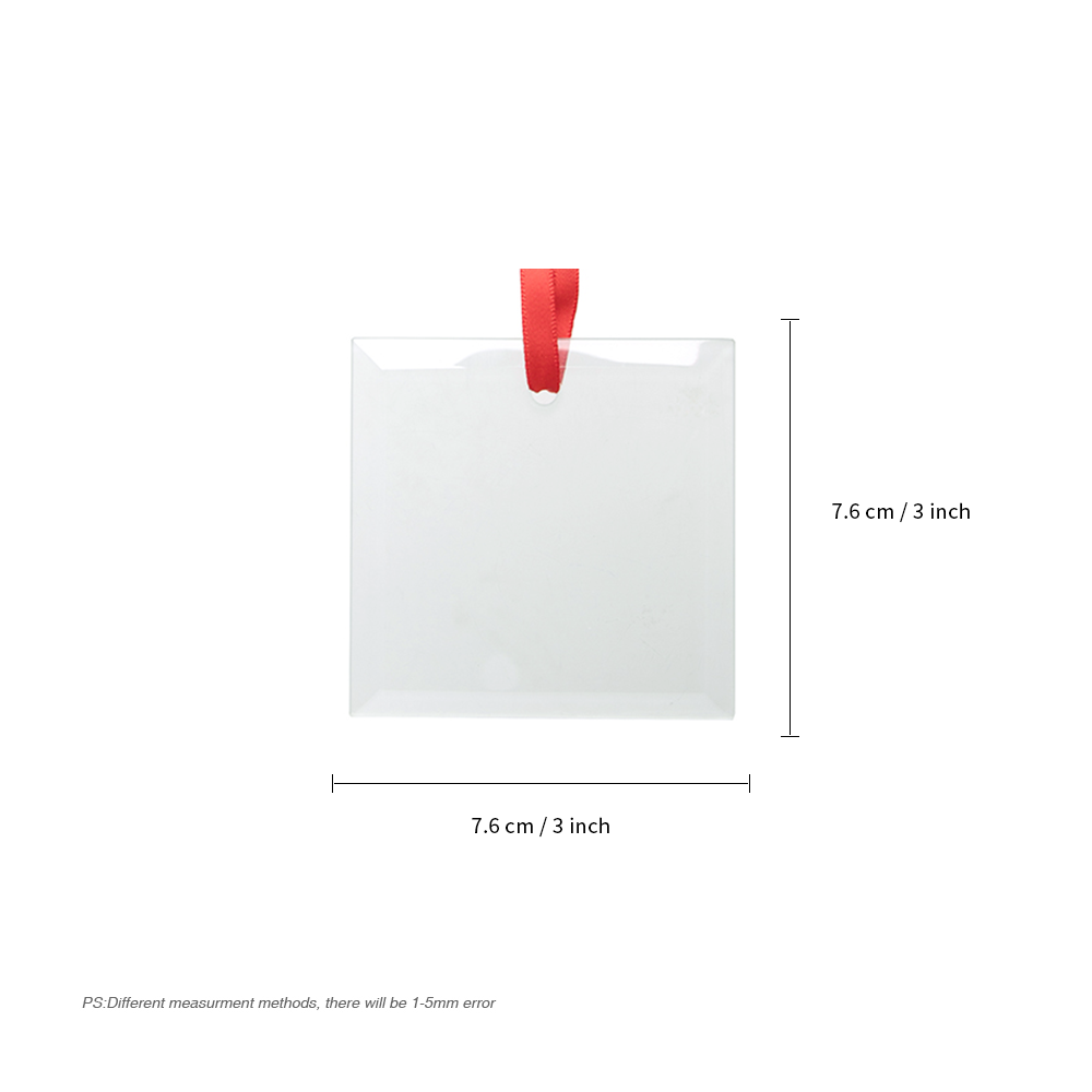 Wholesale Sublimation Glass Ornament with Red Ribbon 3 Inch Square 48 PCS & 120 PCS & 240 PCS