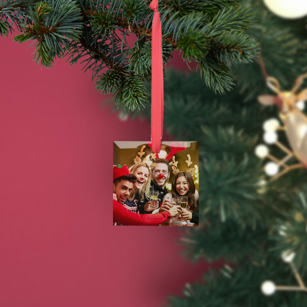 Wholesale Sublimation Glass Ornament with Red Ribbon 3 Inch Square 48 PCS & 120 PCS & 240 PCS