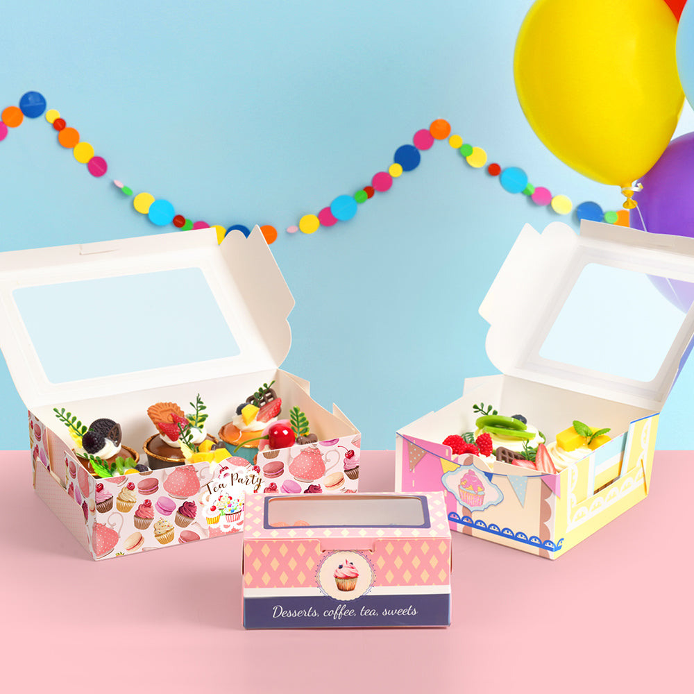 20 Pack Sublimation Cupcake Boxes Containers 6 Count 9.4" x 6.2" x H 2.95" with Clear PET Window for Birthday Holidays Party Bakery Supplies