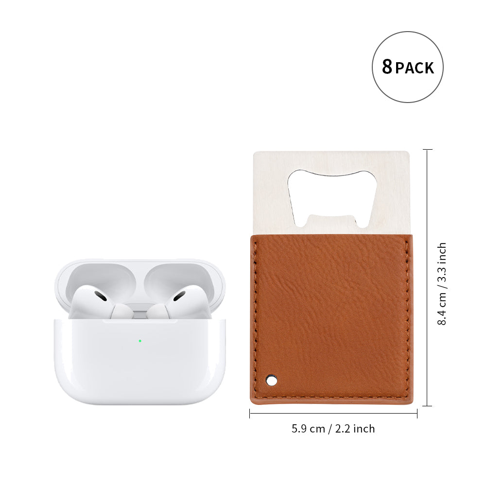 Craft Blanks Stainless Steel Bottle Opener with Leather Cover for Custom Laser Engraving, Card shape, 5 color options, 8 Pack