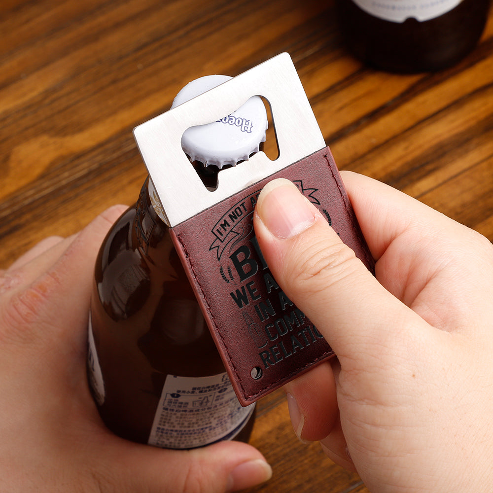 Craft Blanks Stainless Steel Bottle Opener with Leather Cover for Custom Laser Engraving, Card shape, 5 color options, 8 Pack