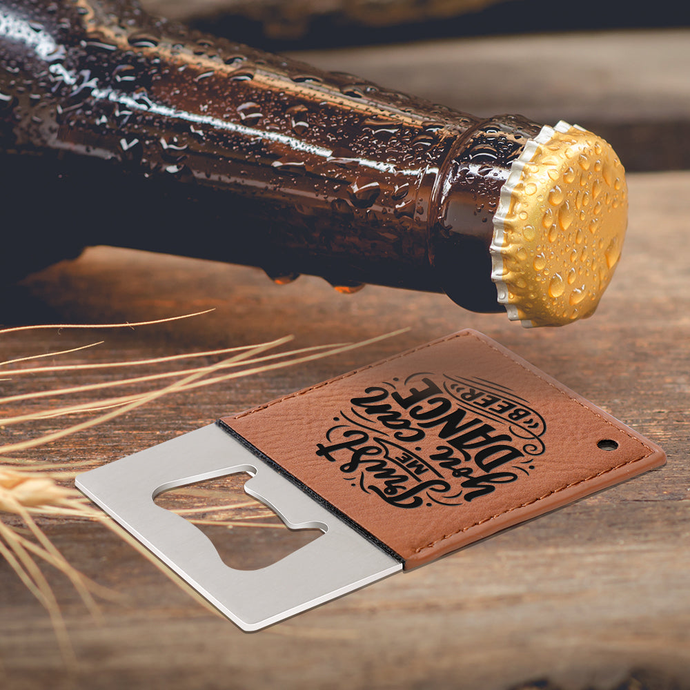 Craft Blanks Stainless Steel Bottle Opener with Leather Cover for Custom Laser Engraving, Card shape, 5 color options, 8 Pack