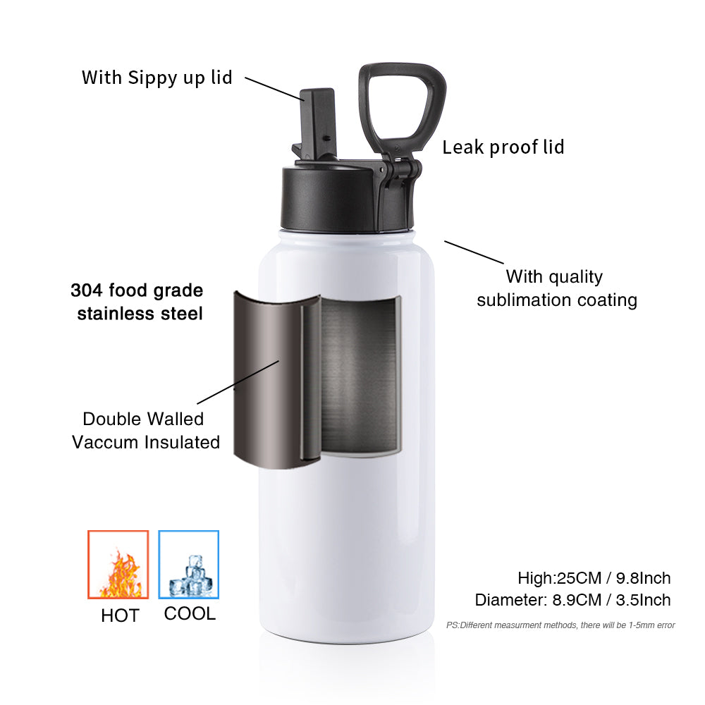 Sublimation Sports Water Bottles White With Wide Mouth Handle Cap And – PYD  LIFE