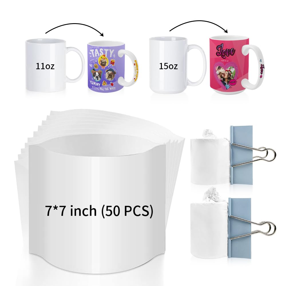 Sublimation Shrink Wrap Film Sleeves for Tumblers,White Shrink Wrap Film Bags for Sublimation Tumblers Cups Mugs Water Bottle 50 Pack
