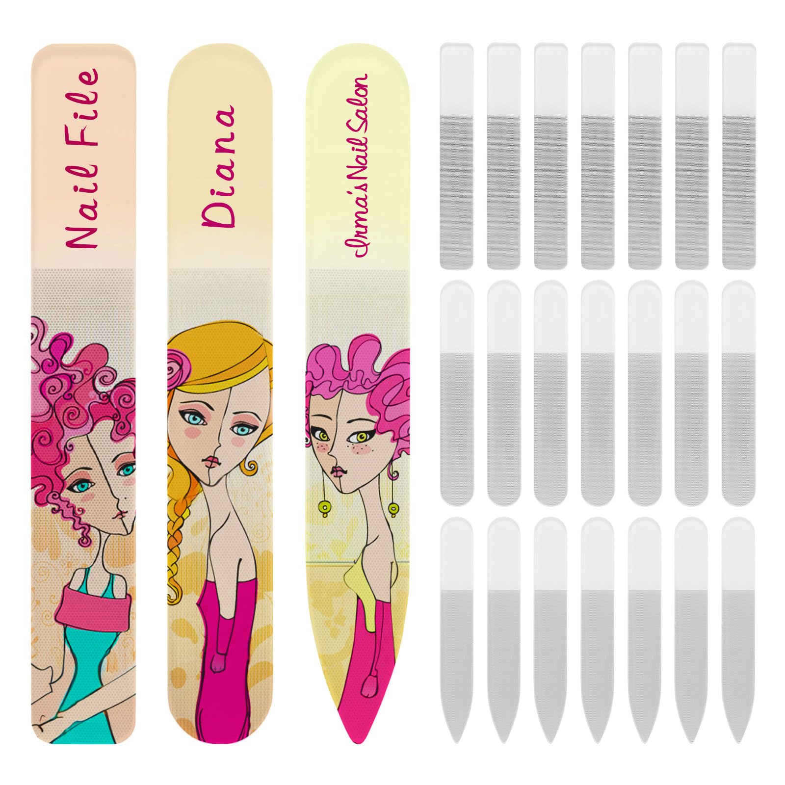 Wholesale Sublimation Glass Nail File Blanks,Mixed Nail Filer Nano Glass Reusable Crystal Nail File for Natural Nails,Customable Nail Filer for for Heat Press Machine Printing 24 Pack