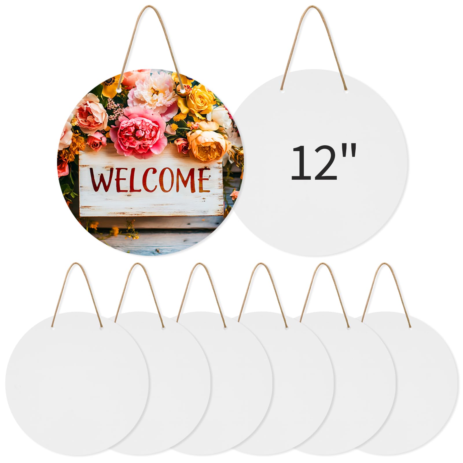 Wholesale Sublimation Door Hanger Blanks White Aluminum Round Unfinished Sign Blanks, Metal Wall Hanging Ornaments Blanks with Rope for Heat Press Machine Printing (2 Size)