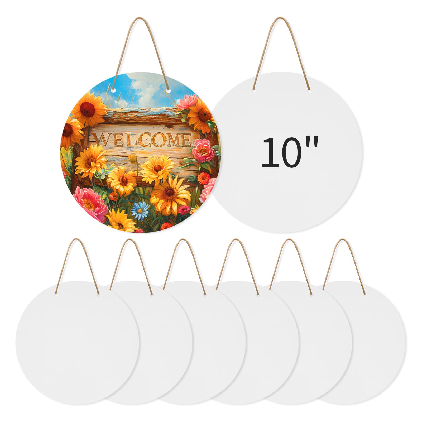 Wholesale Sublimation Door Hanger Blanks White Aluminum Round Unfinished Sign Blanks, Metal Wall Hanging Ornaments Blanks with Rope for Heat Press Machine Printing (2 Size)