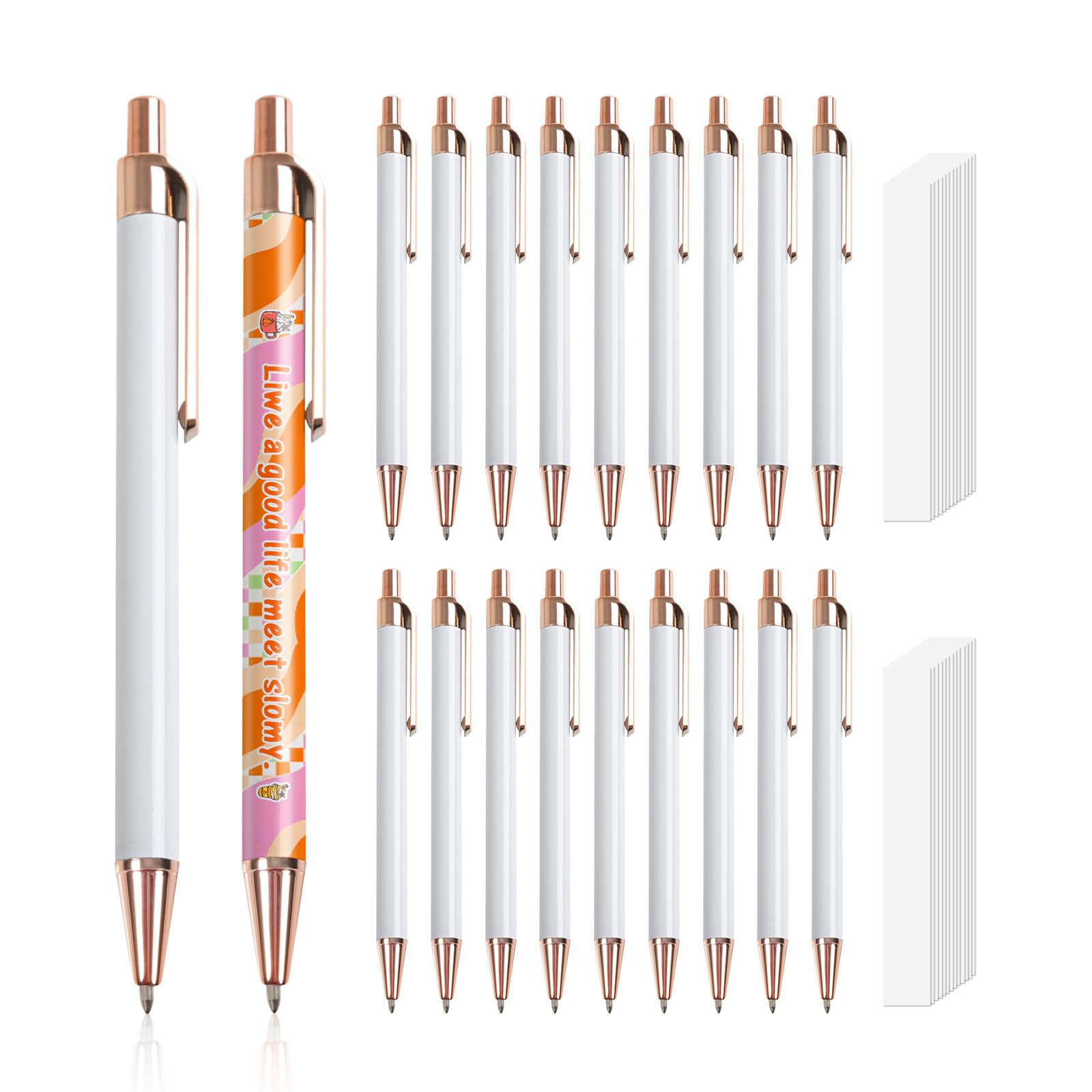 Sublimation Pens Blanks White Aluminum Ballpoint Pens with Clip and Come with 25 Pieces Shrink Wrap Films for Office School Stationery Supplies(2 Color) 40 Pack & 60 Pack & 120 Pack
