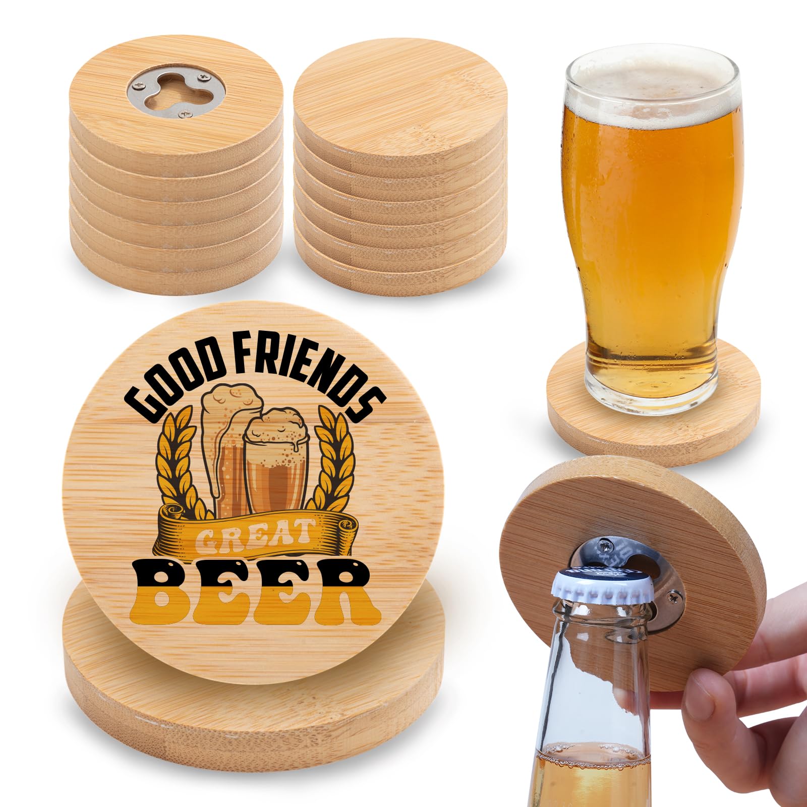 Wholesale 2 in 1 Sublimation Stainless Steel Bottle Opener Mug Cup Coasters Blanks Bamboo (2  Shapes)