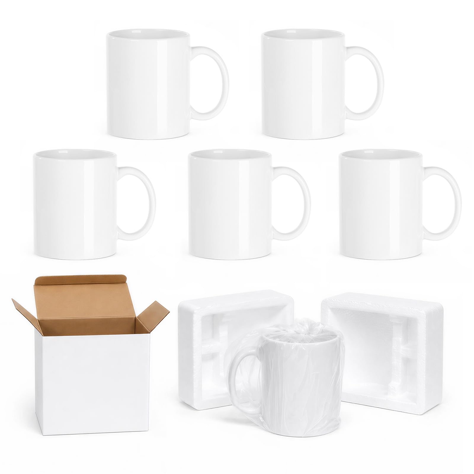 Wholesale 11 OZ Sublimation Coffee Mugs Blanks with Individual White Box, Tazas Para Sublimacion, Compatible with Cricut Mug Press Sublimation Oven