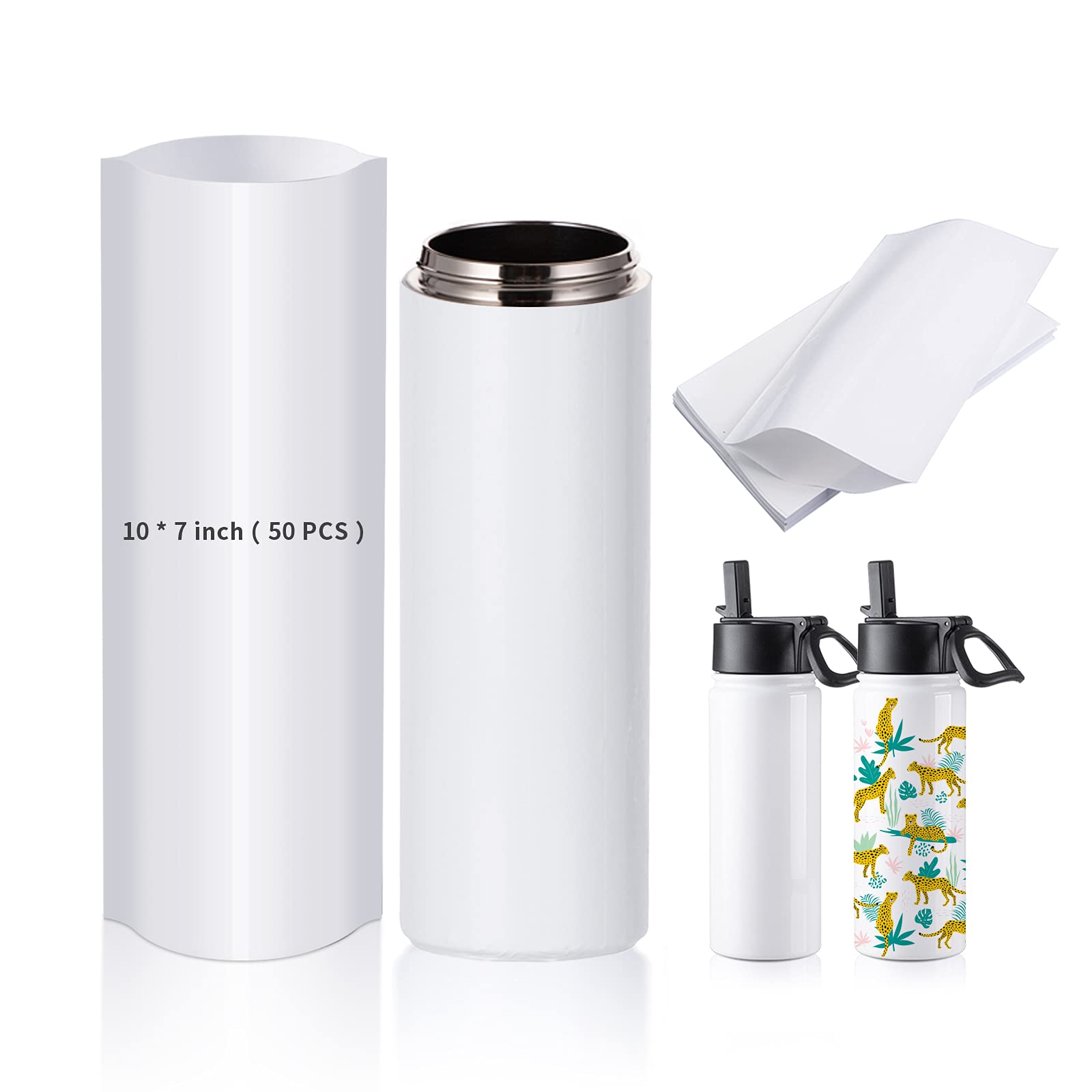 Sublimation Shrink Wrap Film Sleeves for Tumblers,White Shrink Wrap Film Bags for Sublimation Tumblers Cups Mugs Water Bottle 50 Pack