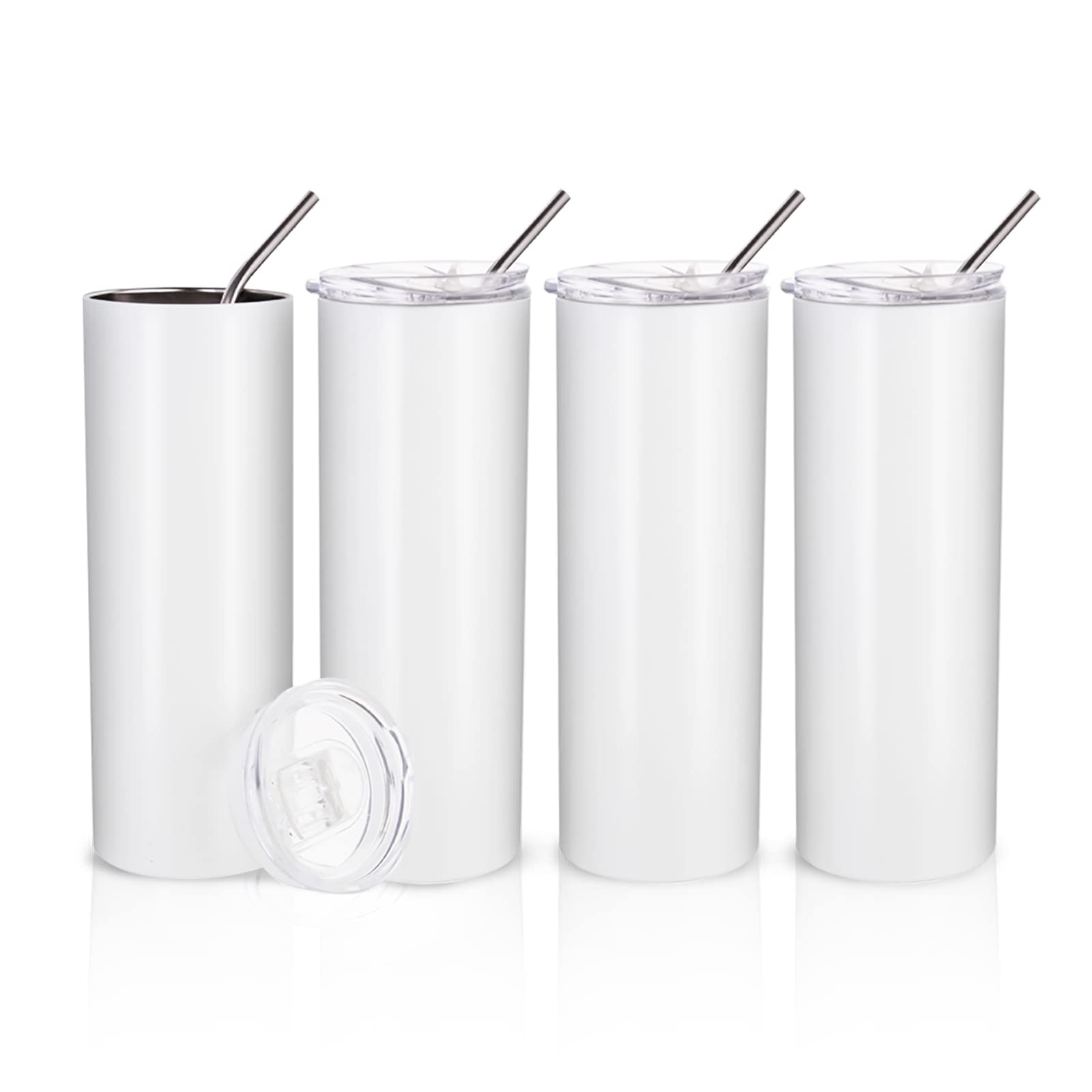 Wholesale 20 OZ Sublimation Blanks Tumblers Bulk White with Lid and Straw 4 Pack & 24 Pack & 48 Pack