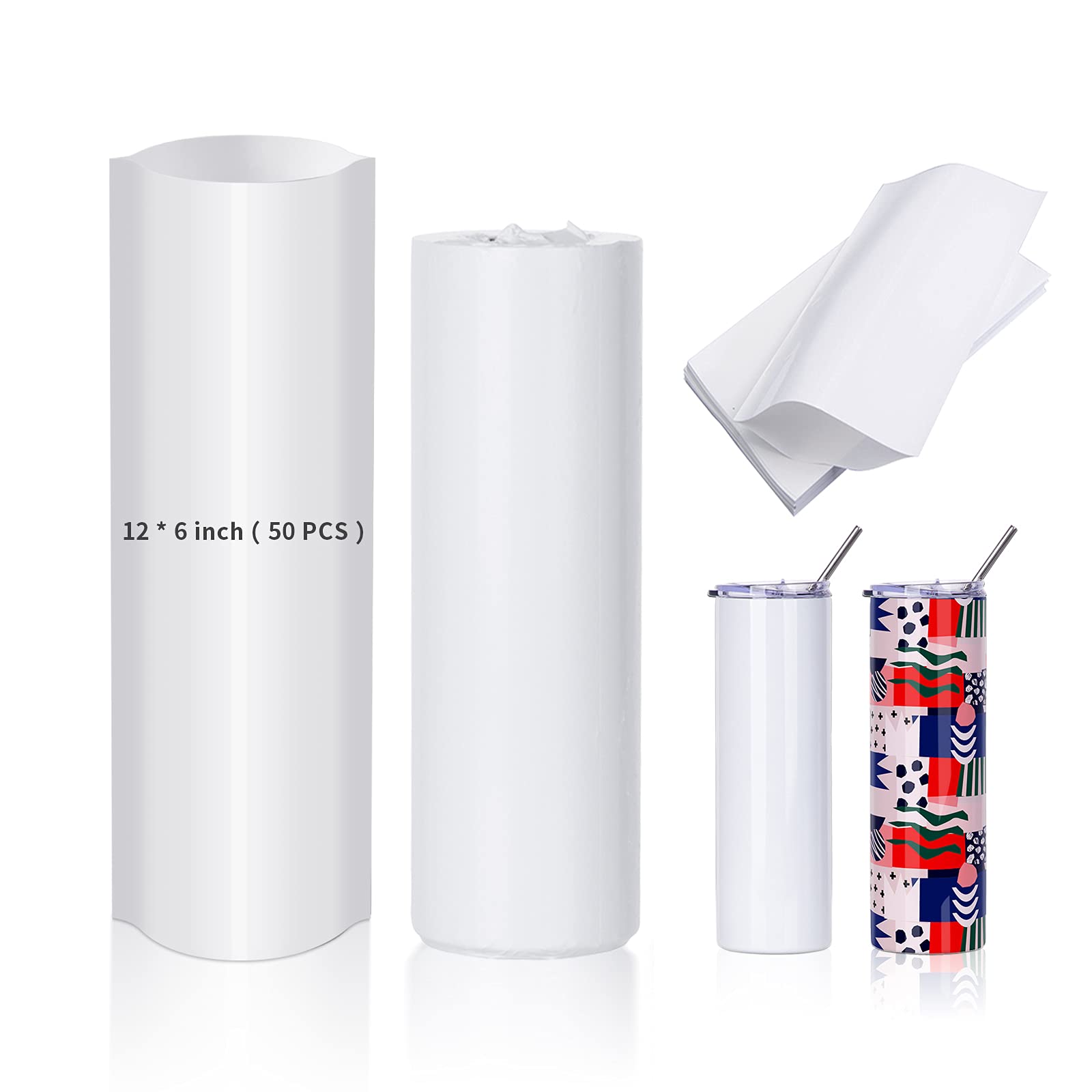 Sublimation Shrink Wrap Film Sleeves for Tumblers,White Shrink Wrap Film Bags for Sublimation Tumblers Cups Mugs Water Bottle 50 Pack
