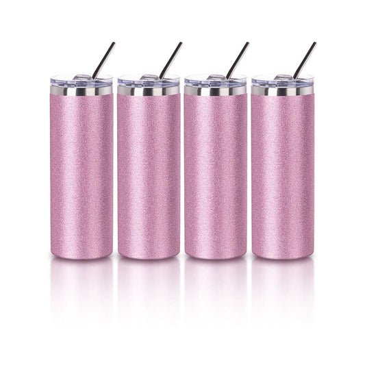 Wholesale Glitter Pink 20 OZ Sublimation Straight Tumbler Bulk With Metal Straw And Slide Lid 8 Pack & 24 Pack & 48 Pack